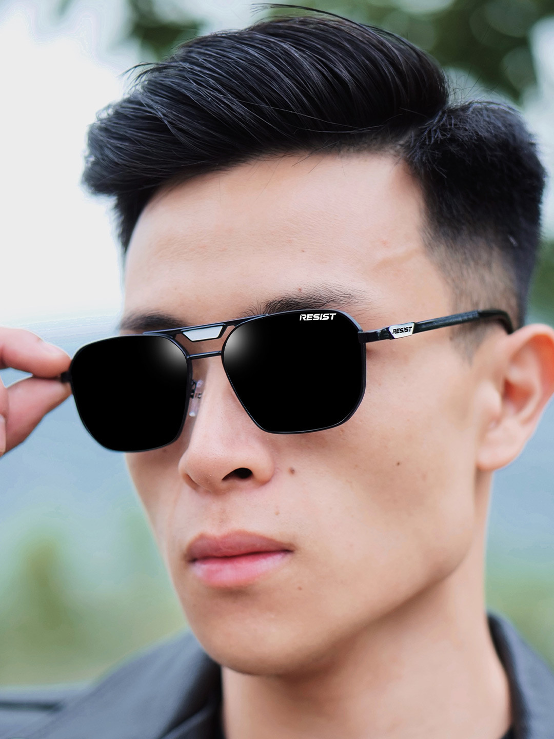 

RESIST EYEWEAR Unisex Square Sunglasses with UV Protected Lens NOAH BLACK BLACK