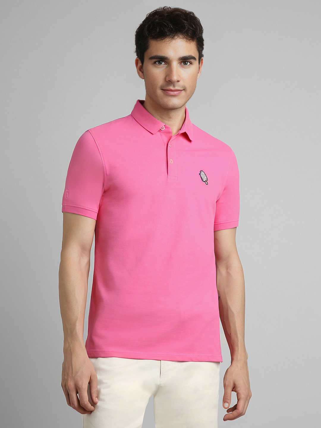

SIMON CARTER LONDON Polo Collar Applique Slim Fit T-shirt, Pink