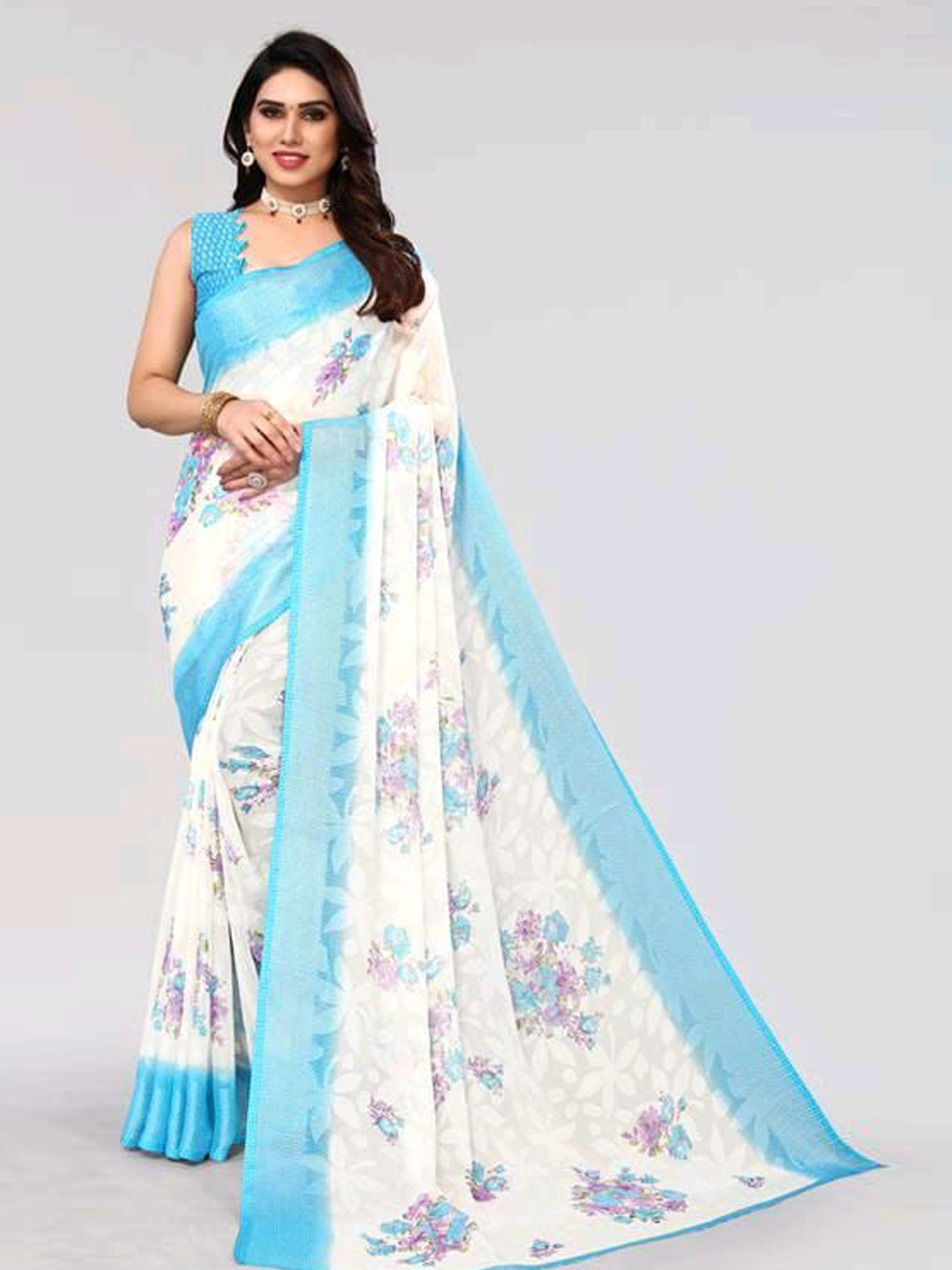 

Sanwariya Silk Floral Printed Saree, Blue