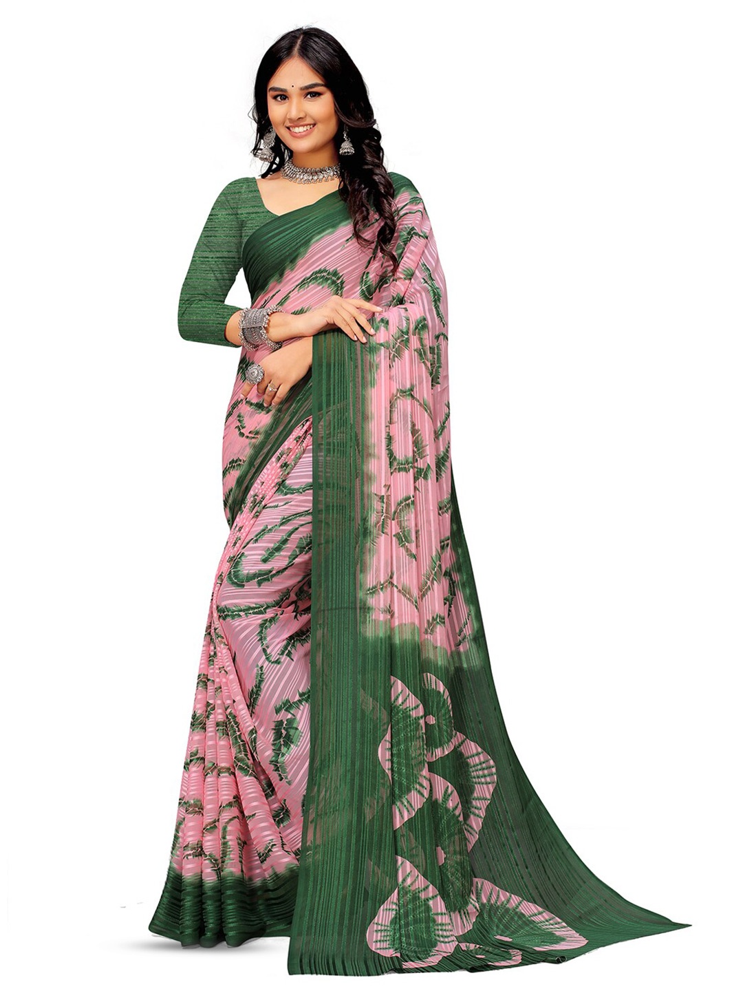 

Sanwariya Silk Abstract Printed Pure Georgette Saree, Green