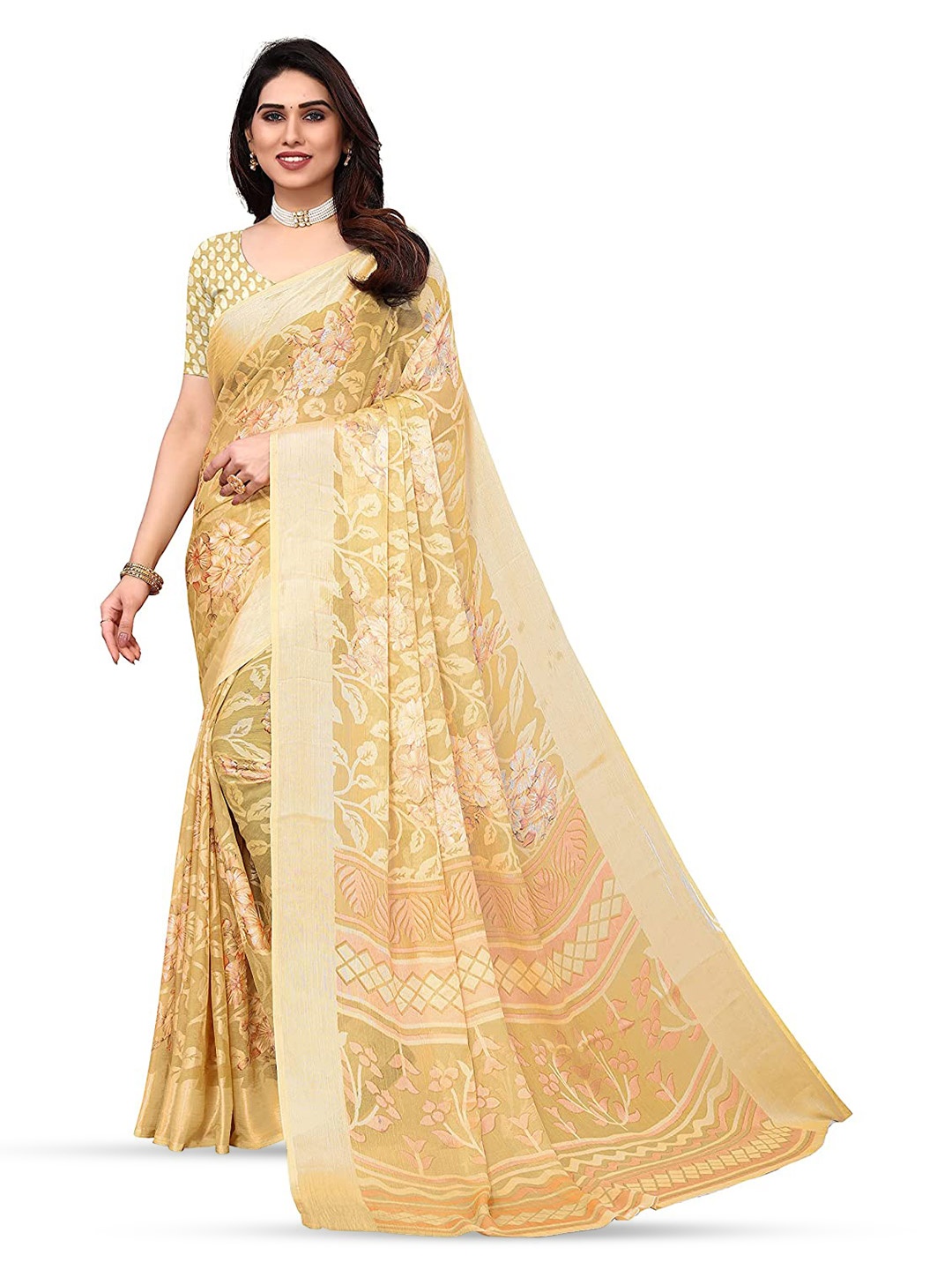 

Sanwariya Silk Floral Printed Saree, Yellow