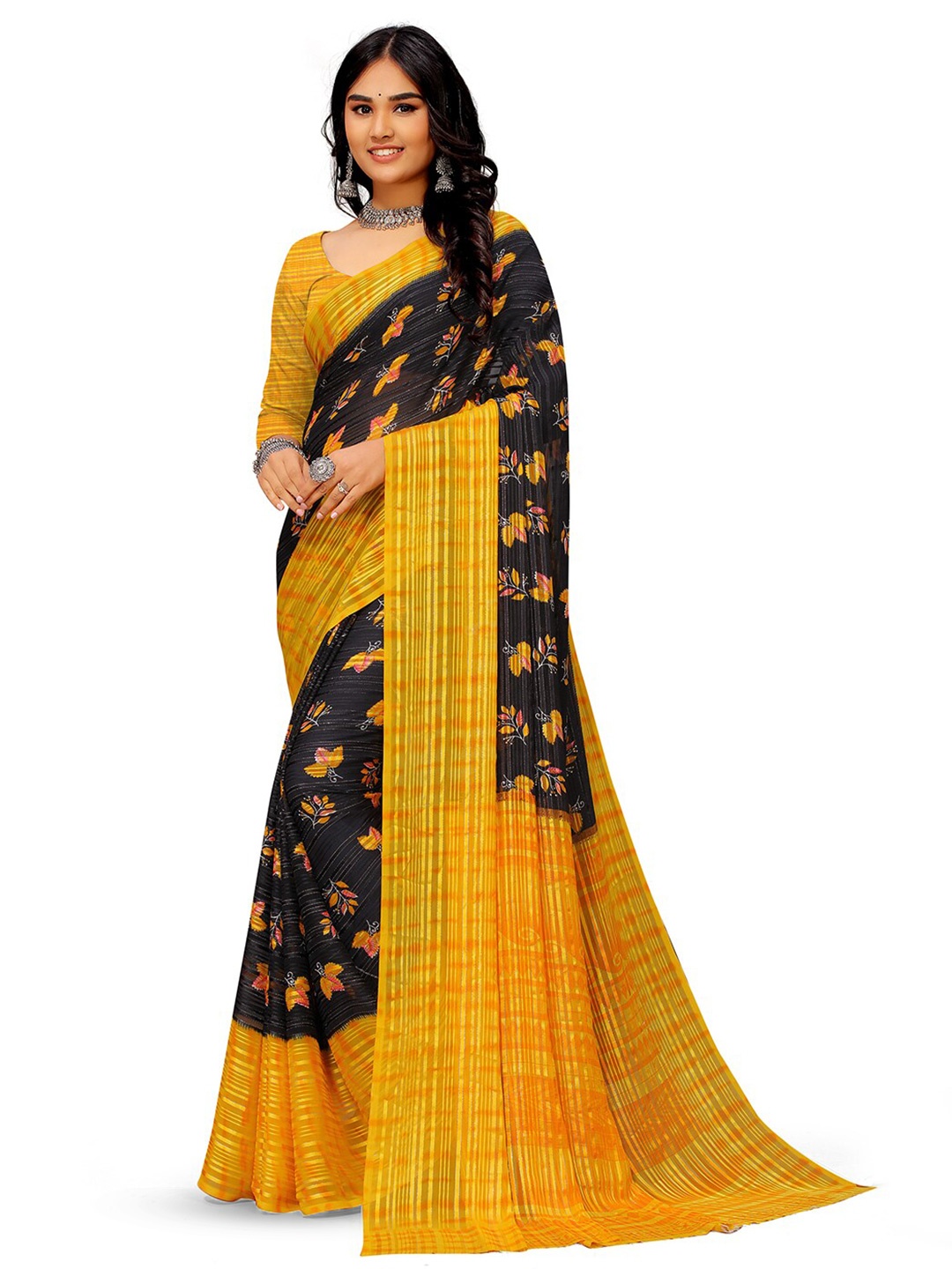 

Sanwariya Silk Floral Printed Pure Georgette Saree, Yellow