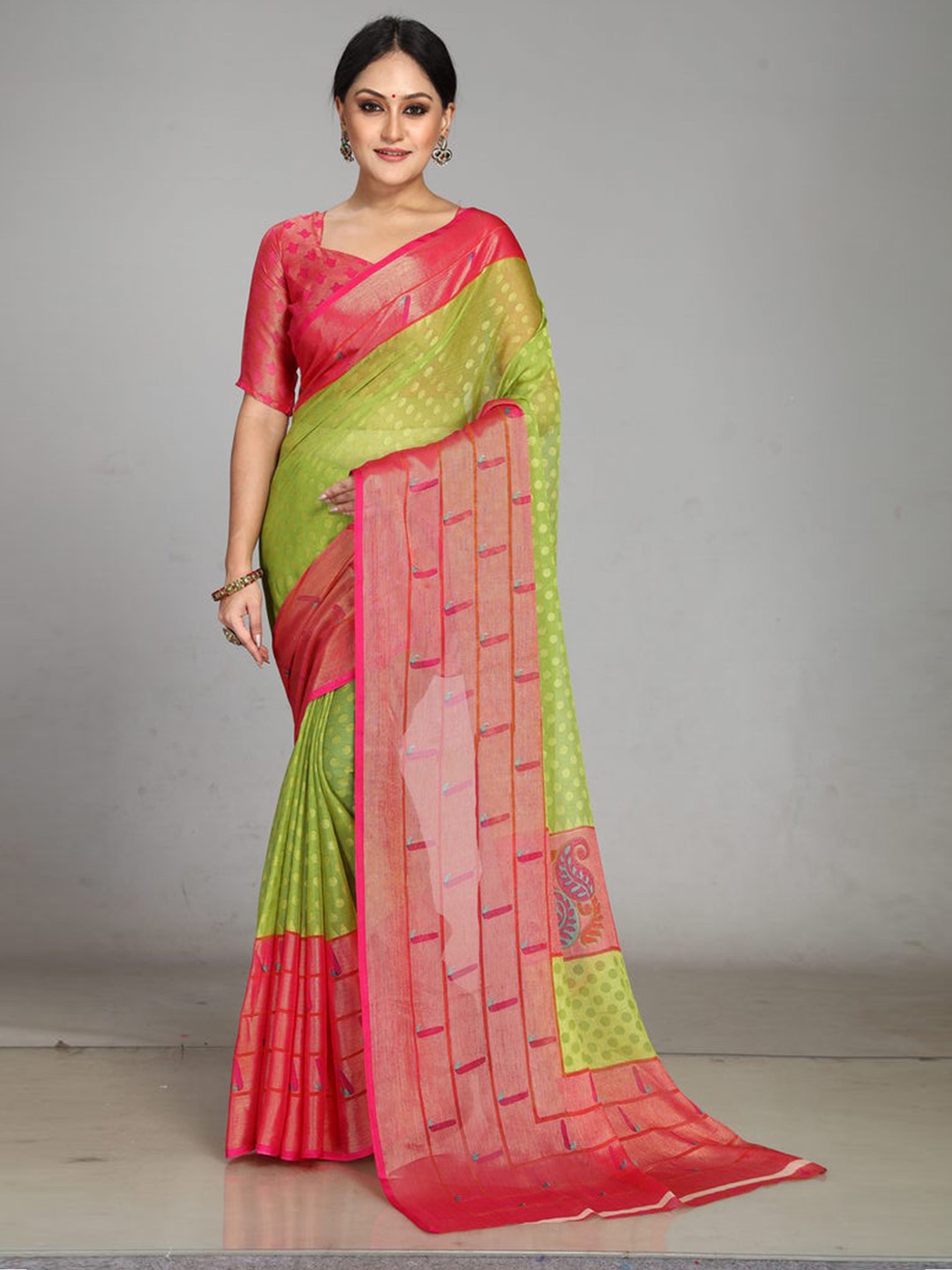 

Sanwariya Silk Geometric Printed Brasso Saree, Green