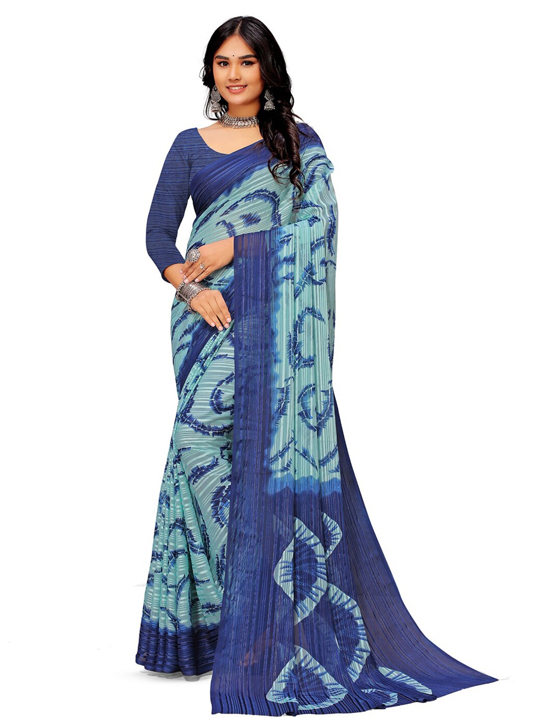 

Sanwariya Silk Floral Printed Pure Georgette Saree, Blue