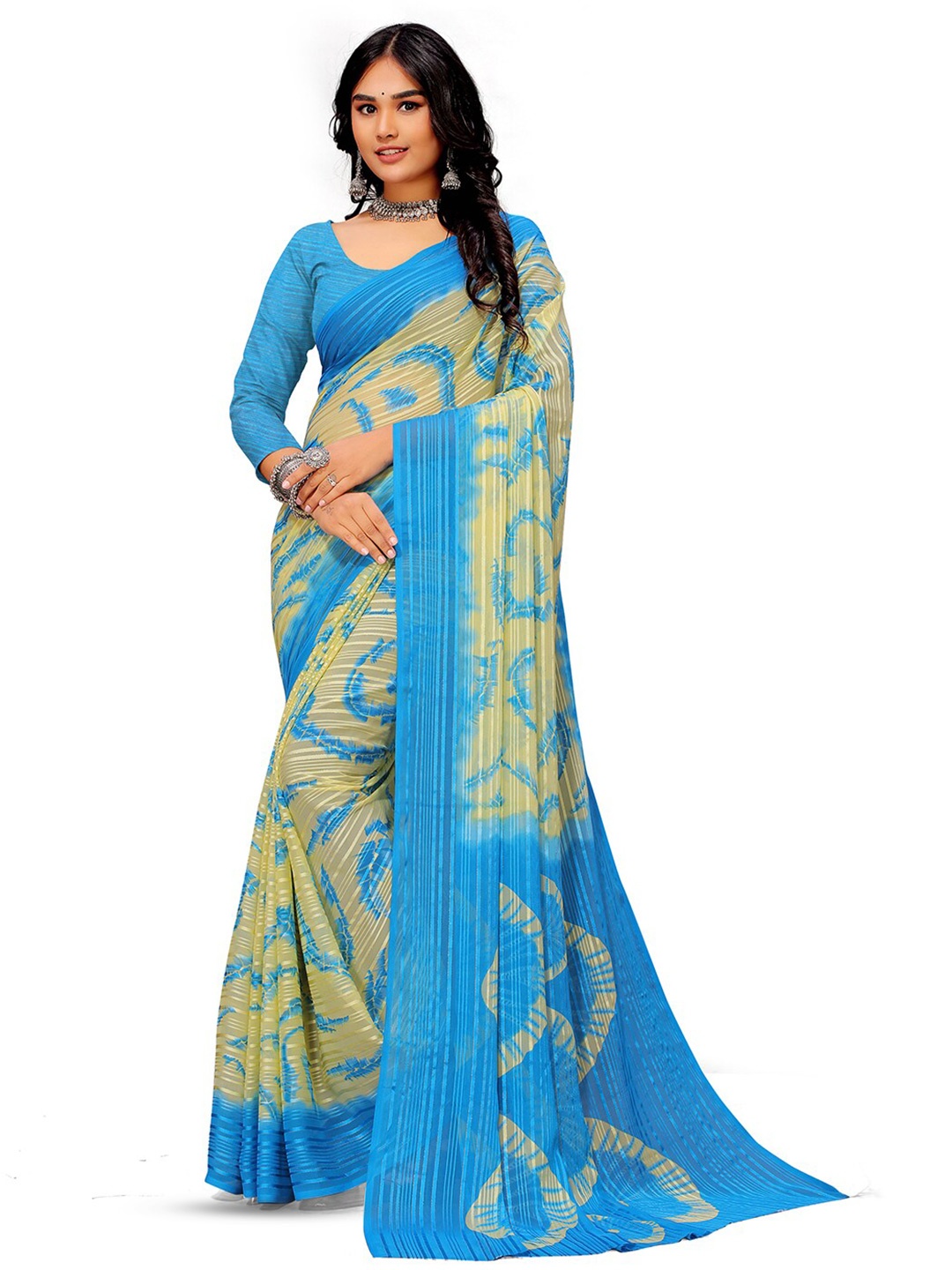 

Sanwariya Silk Abstract Printed Pure Georgette Saree, Blue