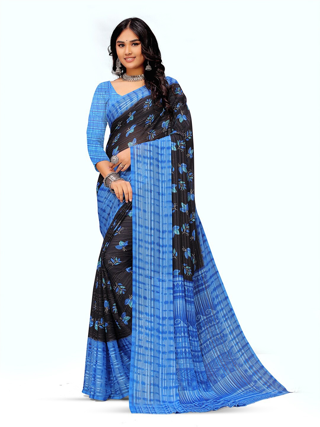 

Sanwariya Silk Floral Printed Pure Georgette Saree, Blue