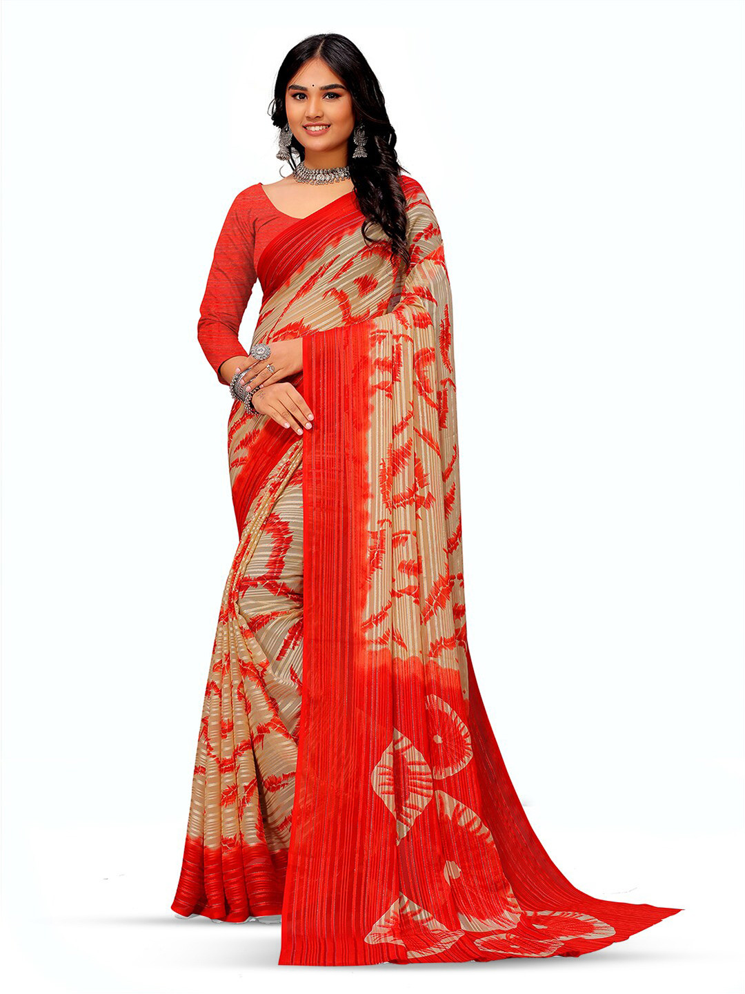 

Sanwariya Silk Abstract Printed Pure Georgette Saree, Red