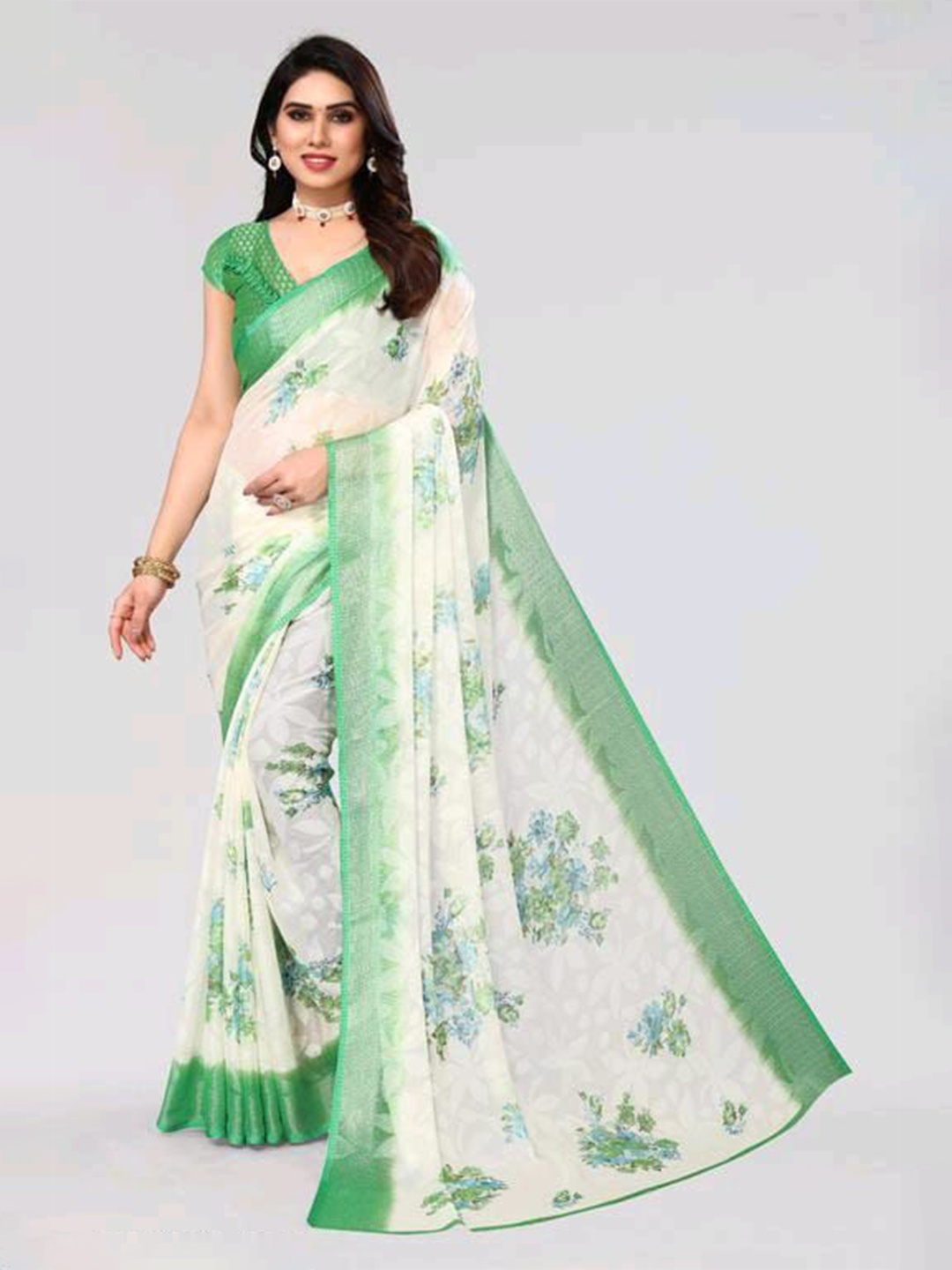 

Sanwariya Silk Floral Printed Zari Saree, Green