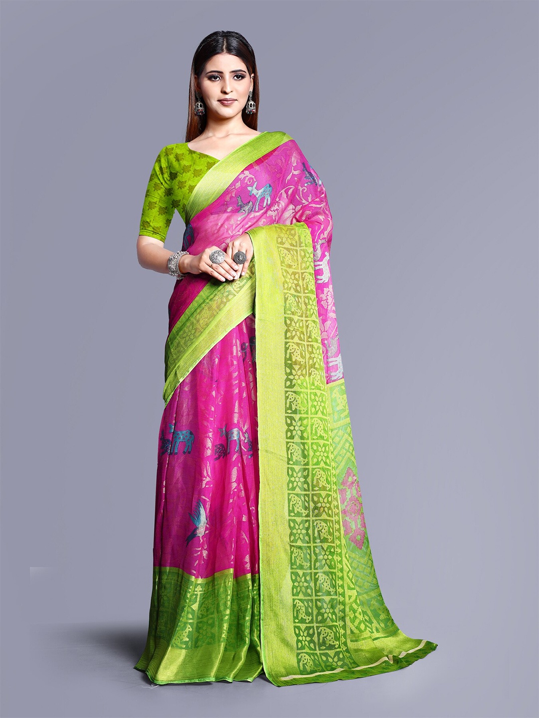 

Sanwariya Silk Ethnic Motifs Brasso Saree, Pink