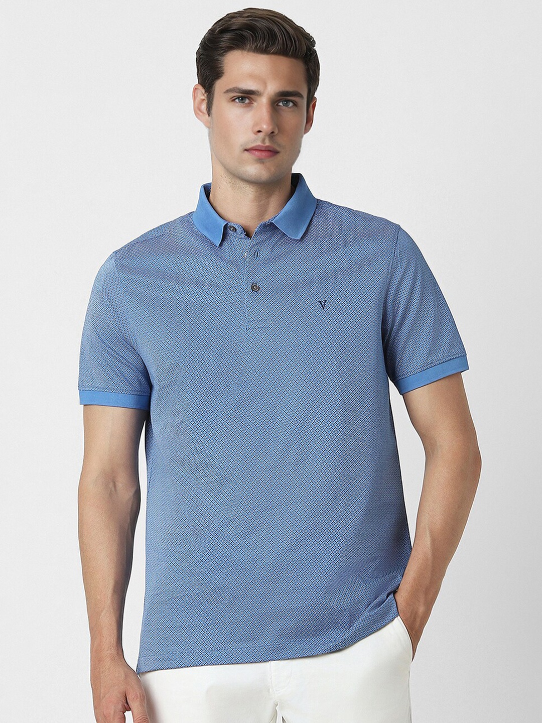 

Van Heusen Geometric Printed Polo Collar Cotton T-shirt, Blue