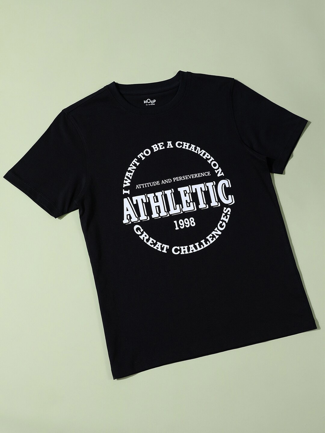 

Hoop Boys Round Neck Short Sleeves Cotton T-shirt, Black