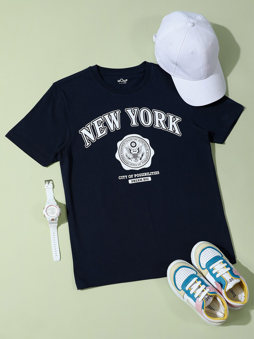

Hoop Boys Printed Round Neck Short Sleeves Cotton T-shirt, Blue