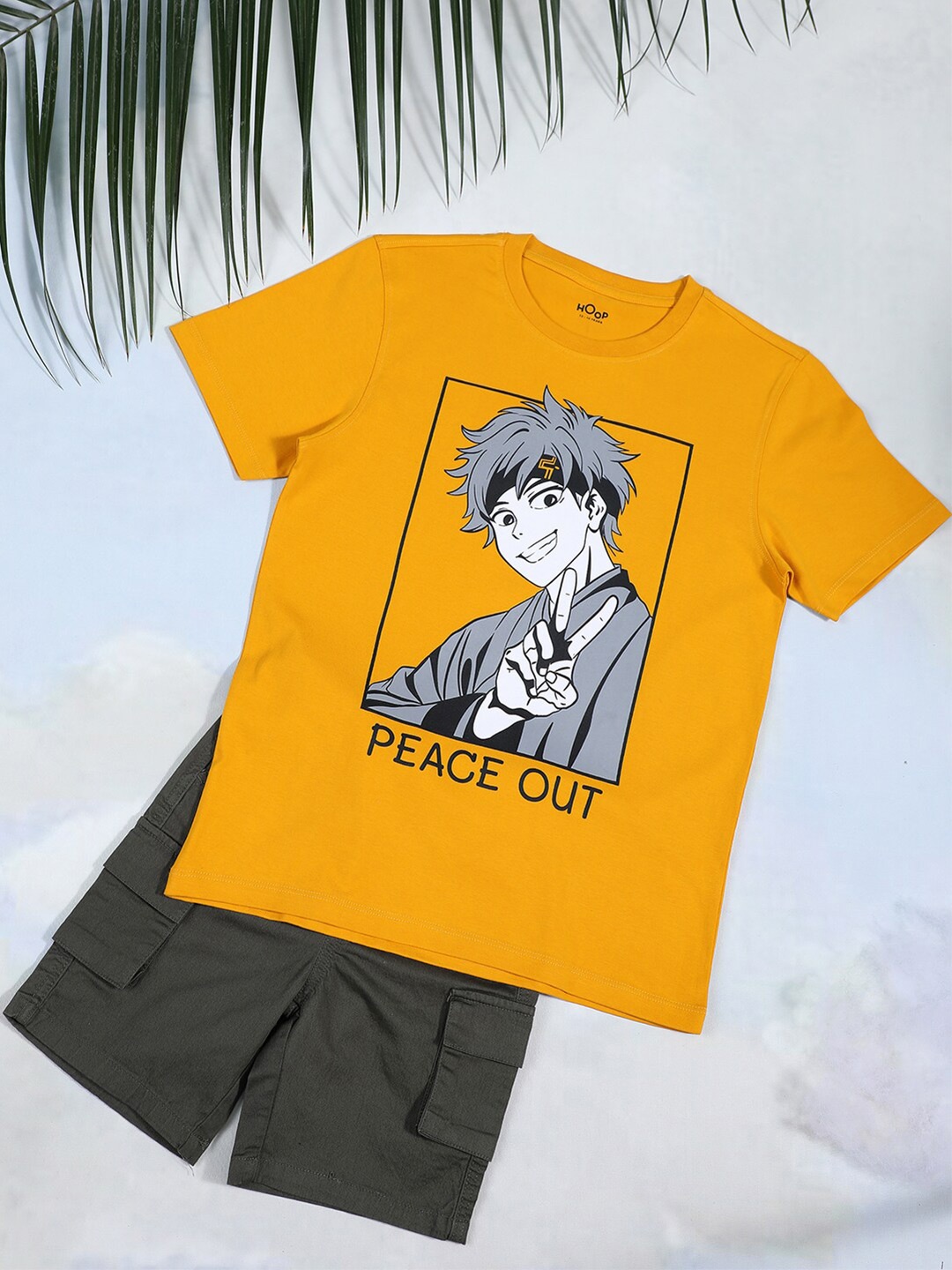 

Hoop Boys Anime Printed Round Neck Short Sleeves Cotton T-shirt, Mustard