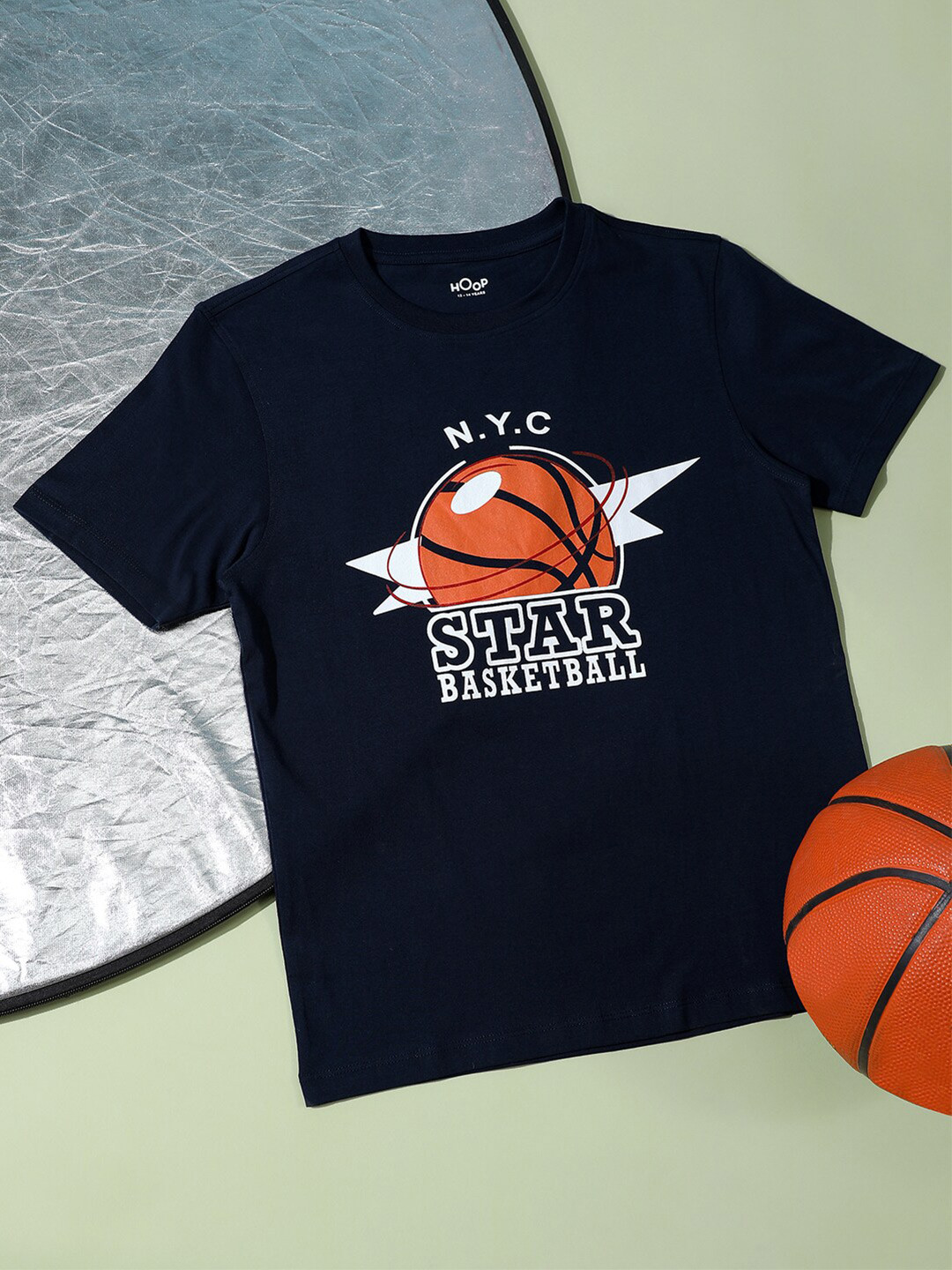 

Hoop Boys Printed Round Neck Short Sleeves Cotton T-shirt, Blue
