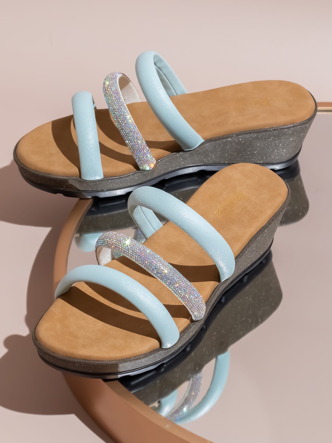 

Inc 5 Embellished Open Toe Wedge Heels, Blue