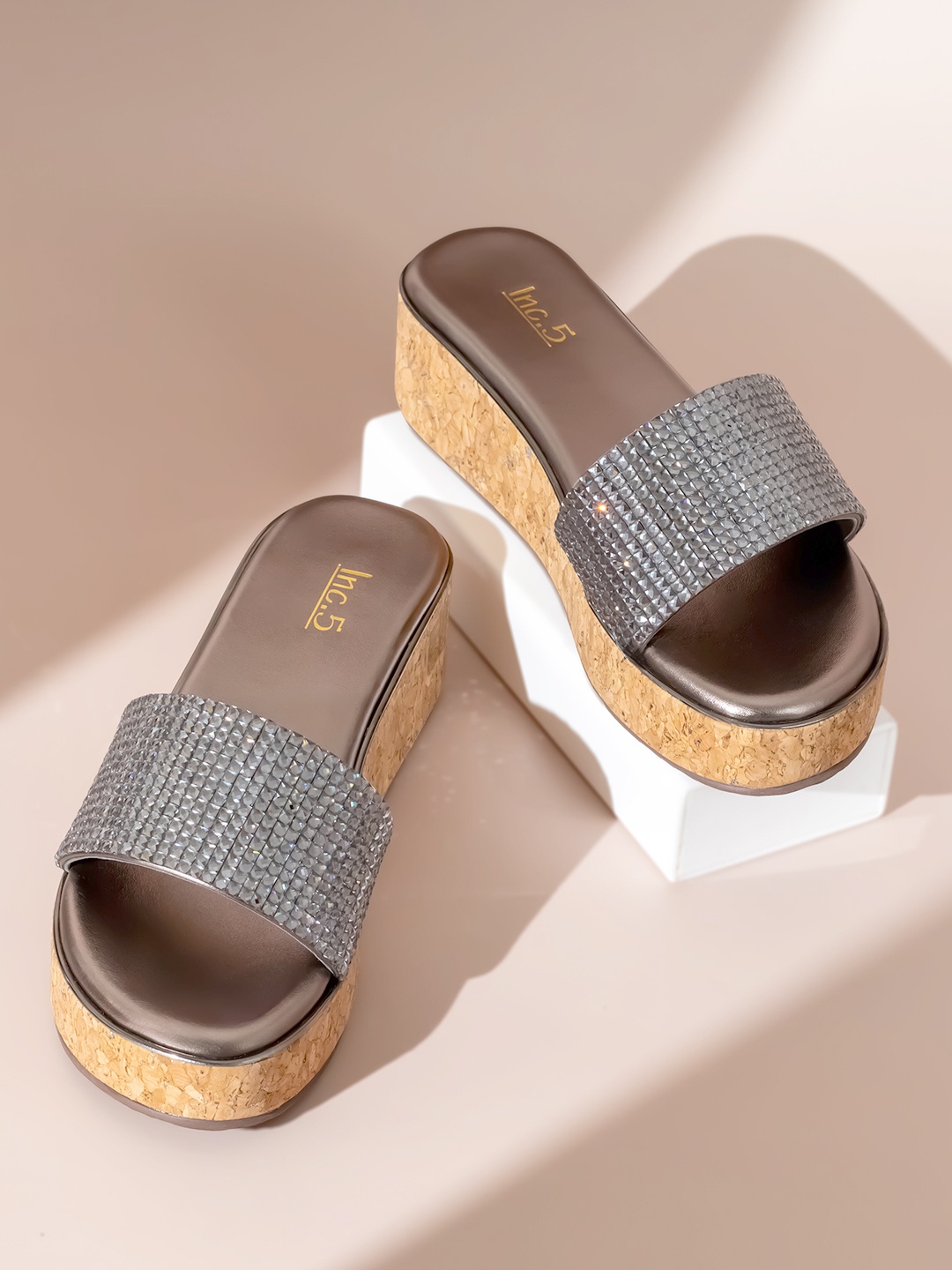 

Inc 5 Embellished Flatform Heels, Grey