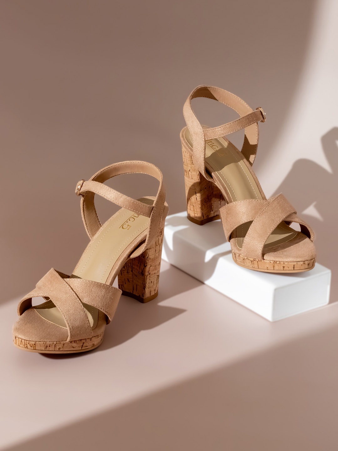 

Inc 5 Open Toe Block Heels, Beige