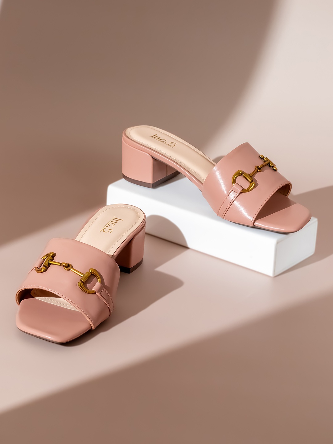 

Inc 5 Open Toe Block Heels, Peach