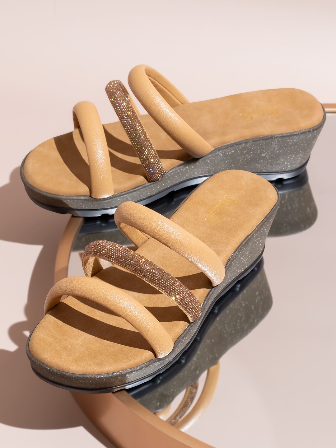

Inc 5 Embellished Strappy Wedges, Beige