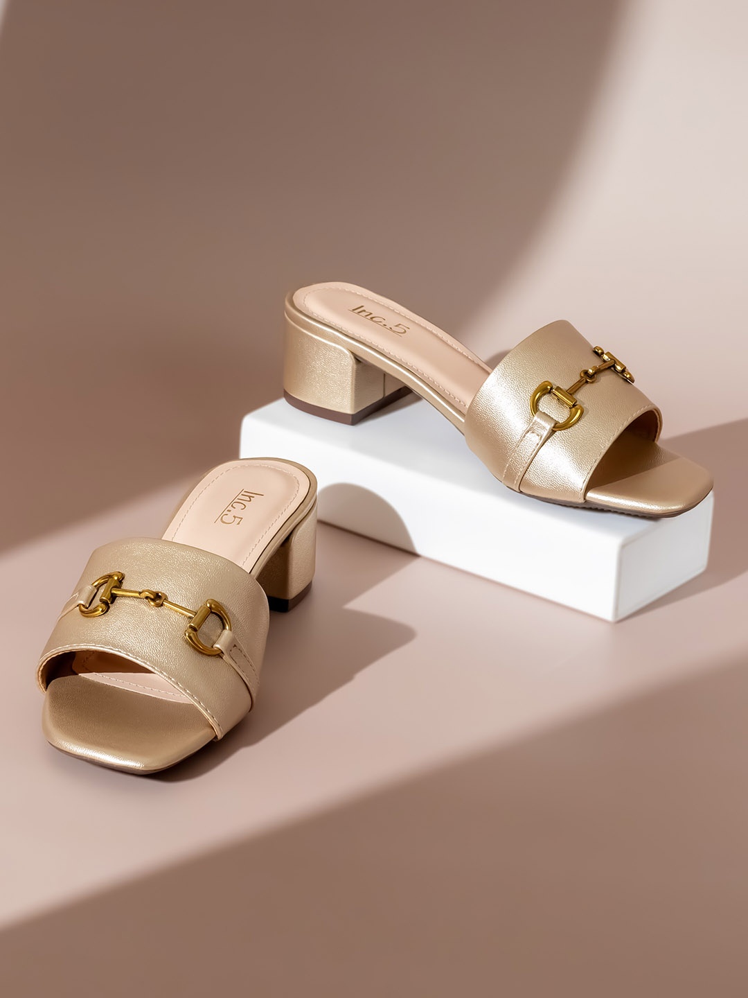 

Inc 5 Embellished Open Toe Block Heels, Gold