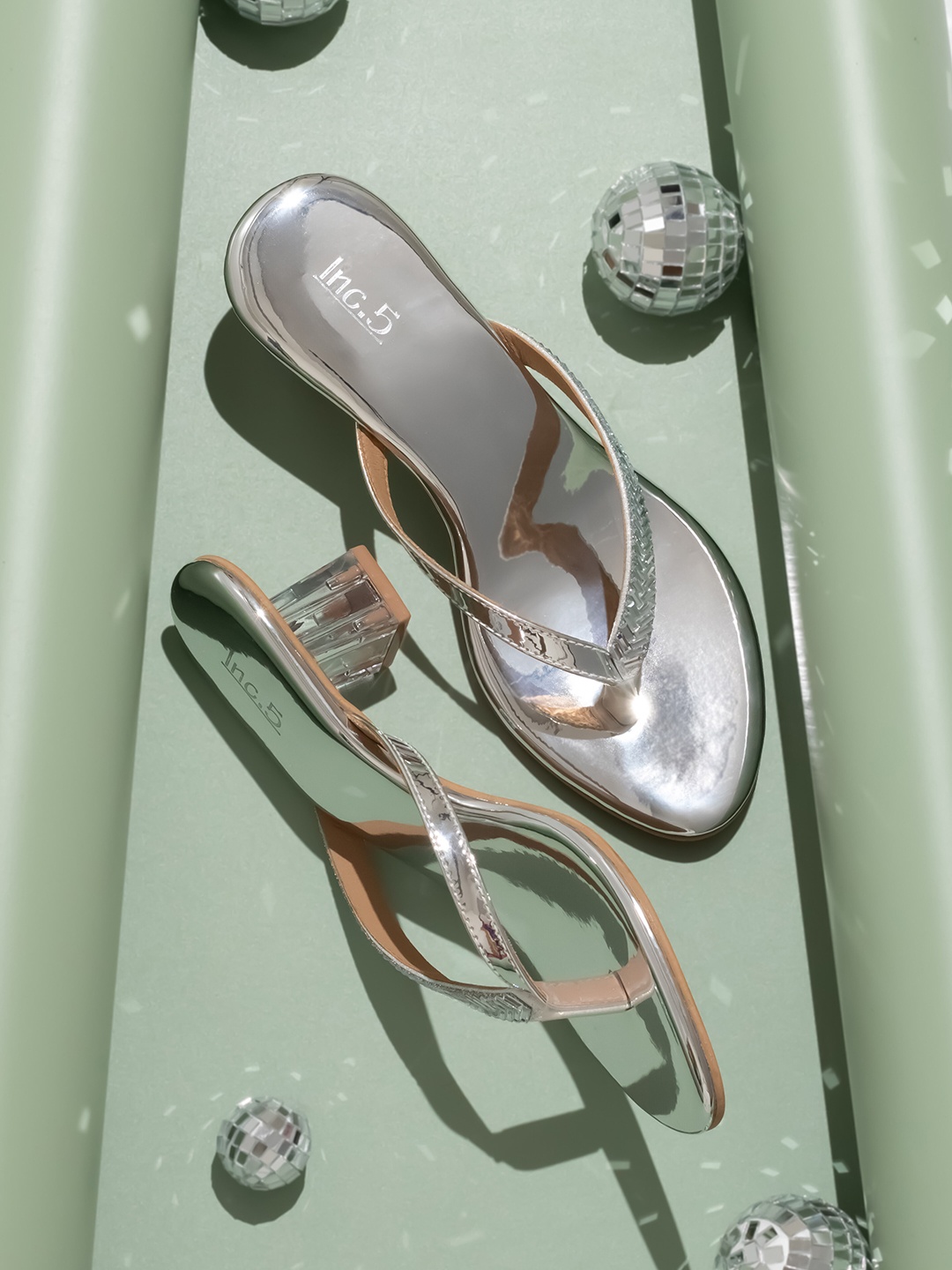 

Inc 5 Embellished Open Toe Block Heels, Silver