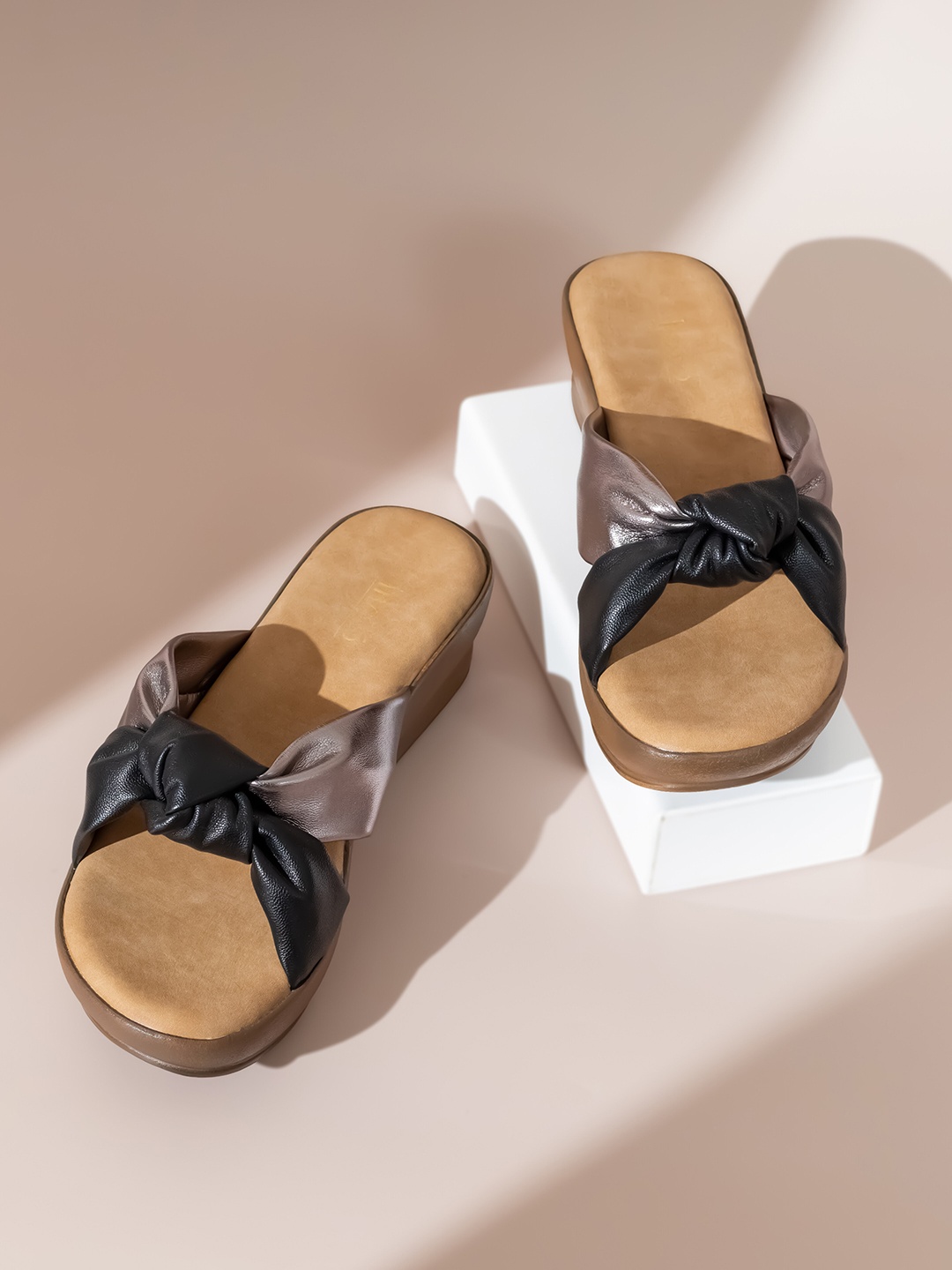

Inc 5 Colourblocked Open Toe Flatform Heels, Black
