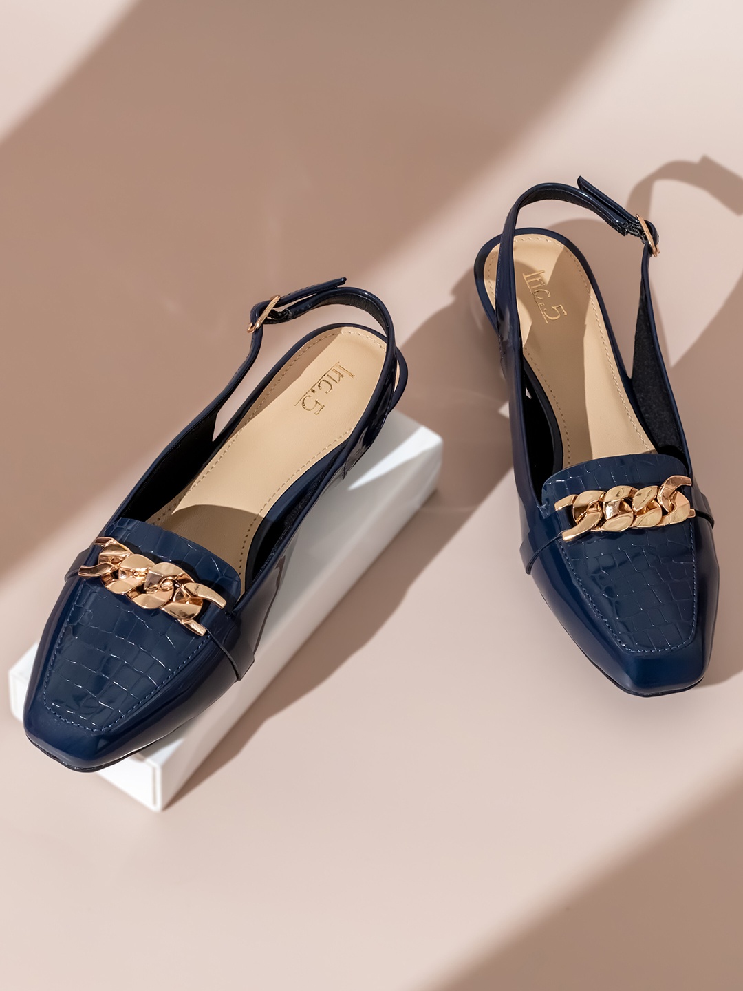 

Inc 5 Textured Square Toe Block Heeled Mules, Navy blue