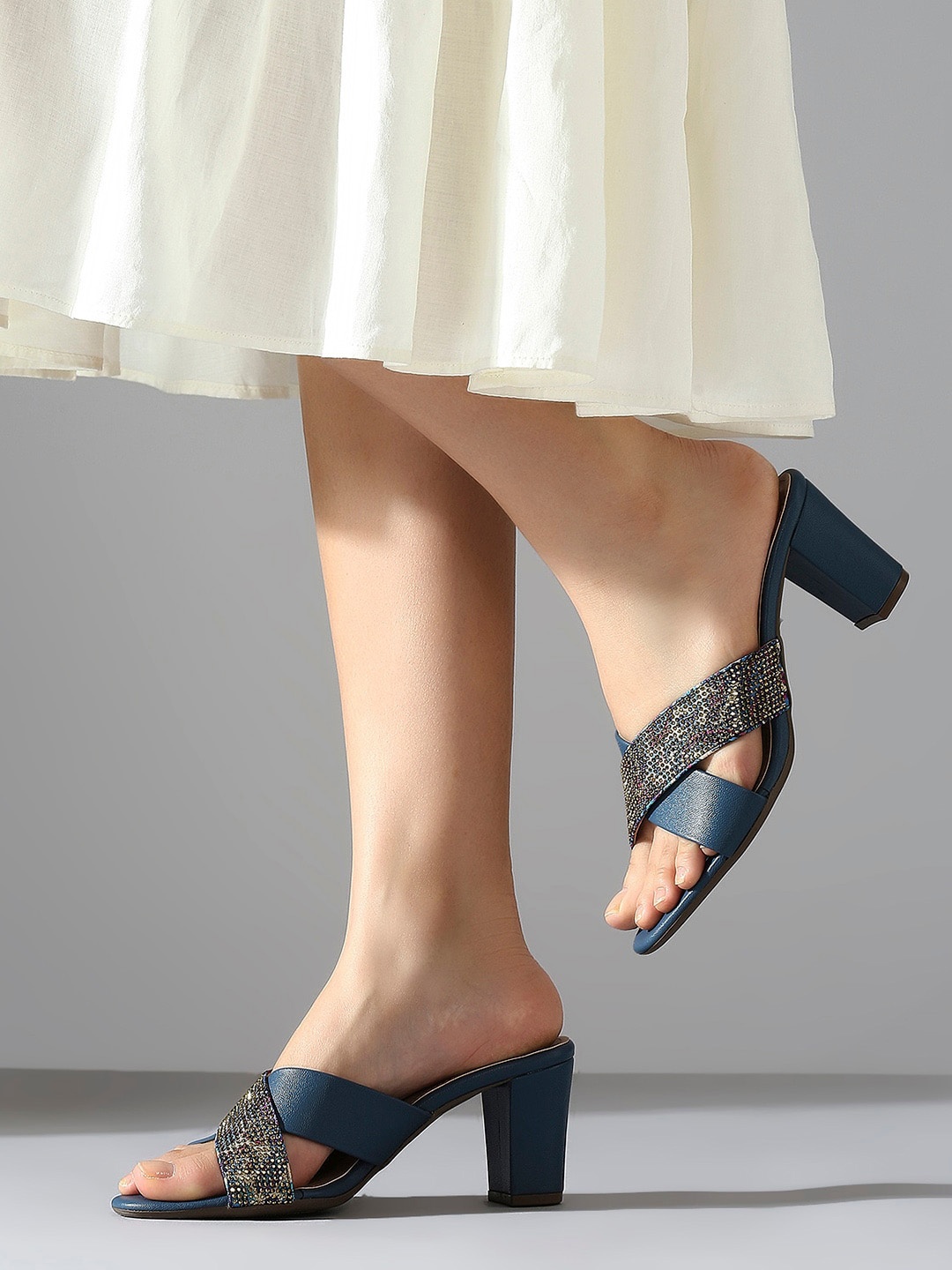 

Inc 5 Embellished Open Toe Block Heels, Blue