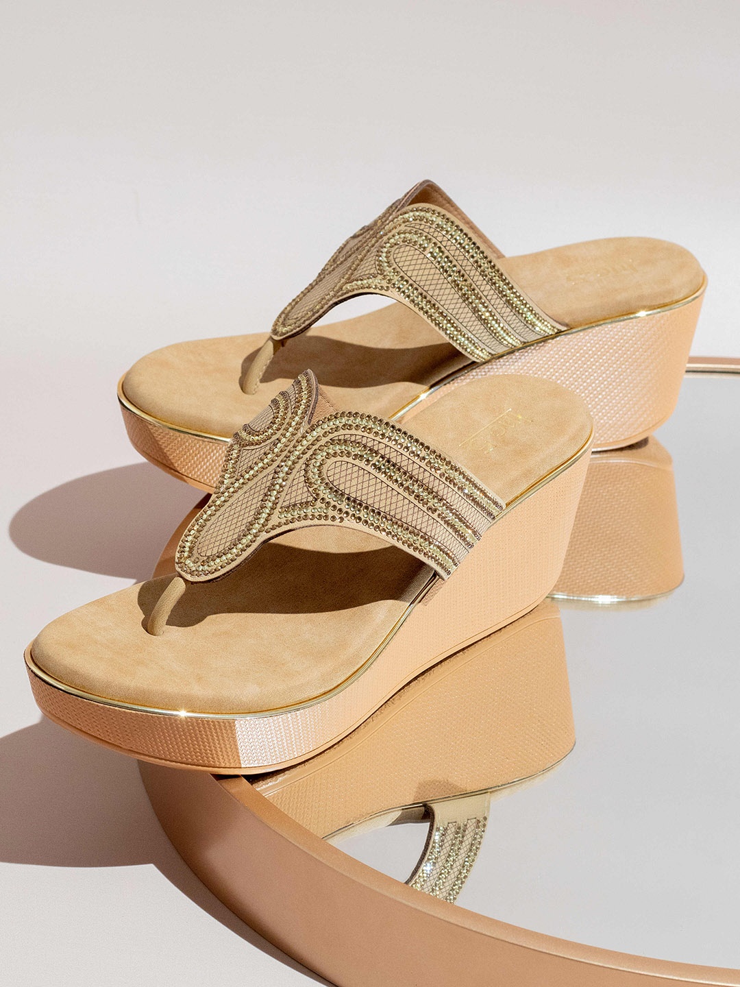 

Inc 5 Embellished Open Toe Wedge Heels, Gold