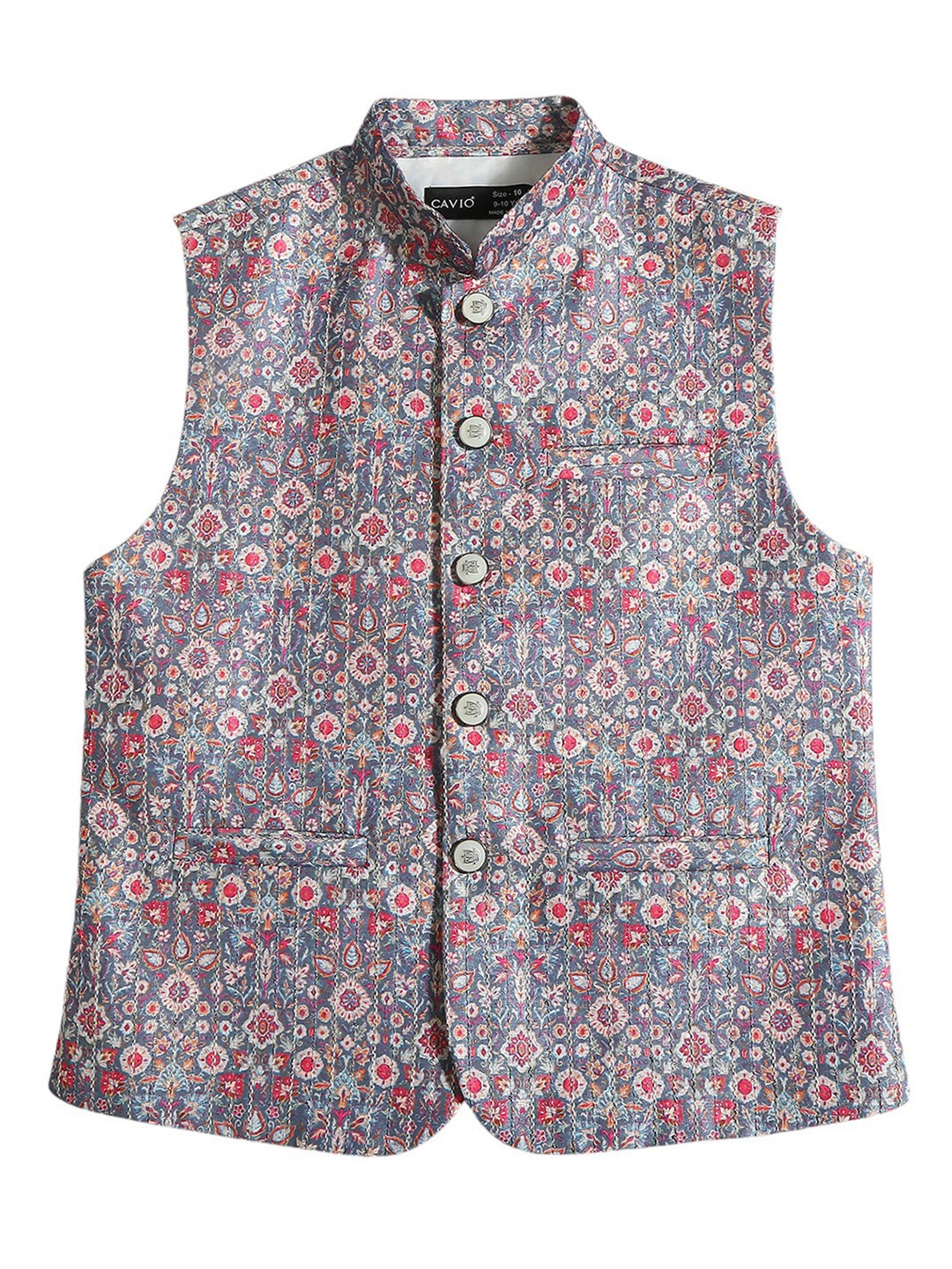 

CAVIO Boys Printed Pure Cotton Nehru Jackets, Grey