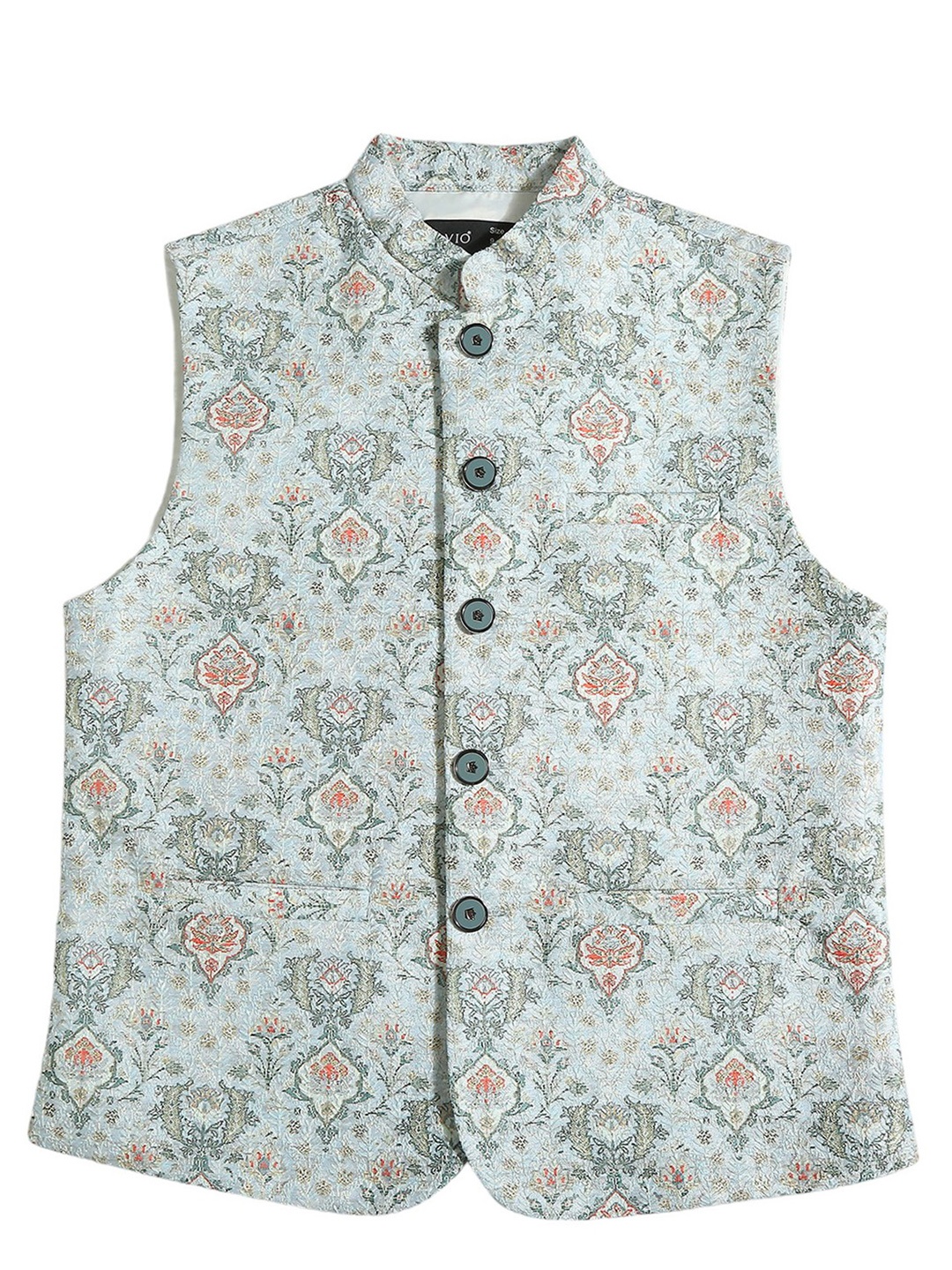 

CAVIO Boys Floral Printed Mandarin Collar Nehru Jackets, Green