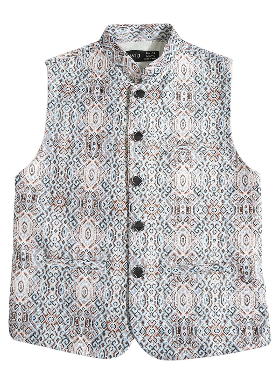 

CAVIO Boys Floral Printed Mandarin Collar Nehru Jackets, Blue