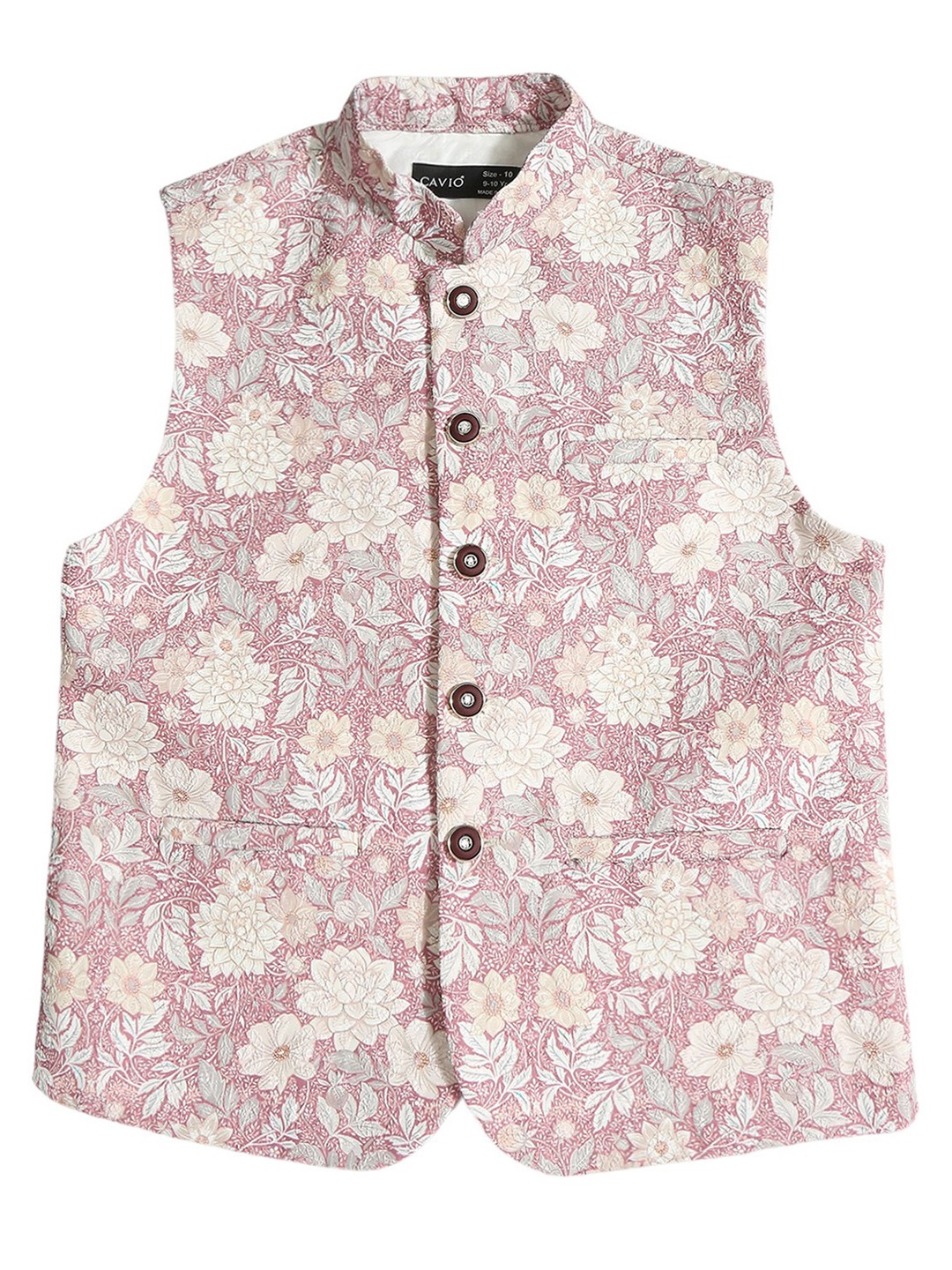 

CAVIO Boys Printed Pure Cotton Nehru Jackets, Pink