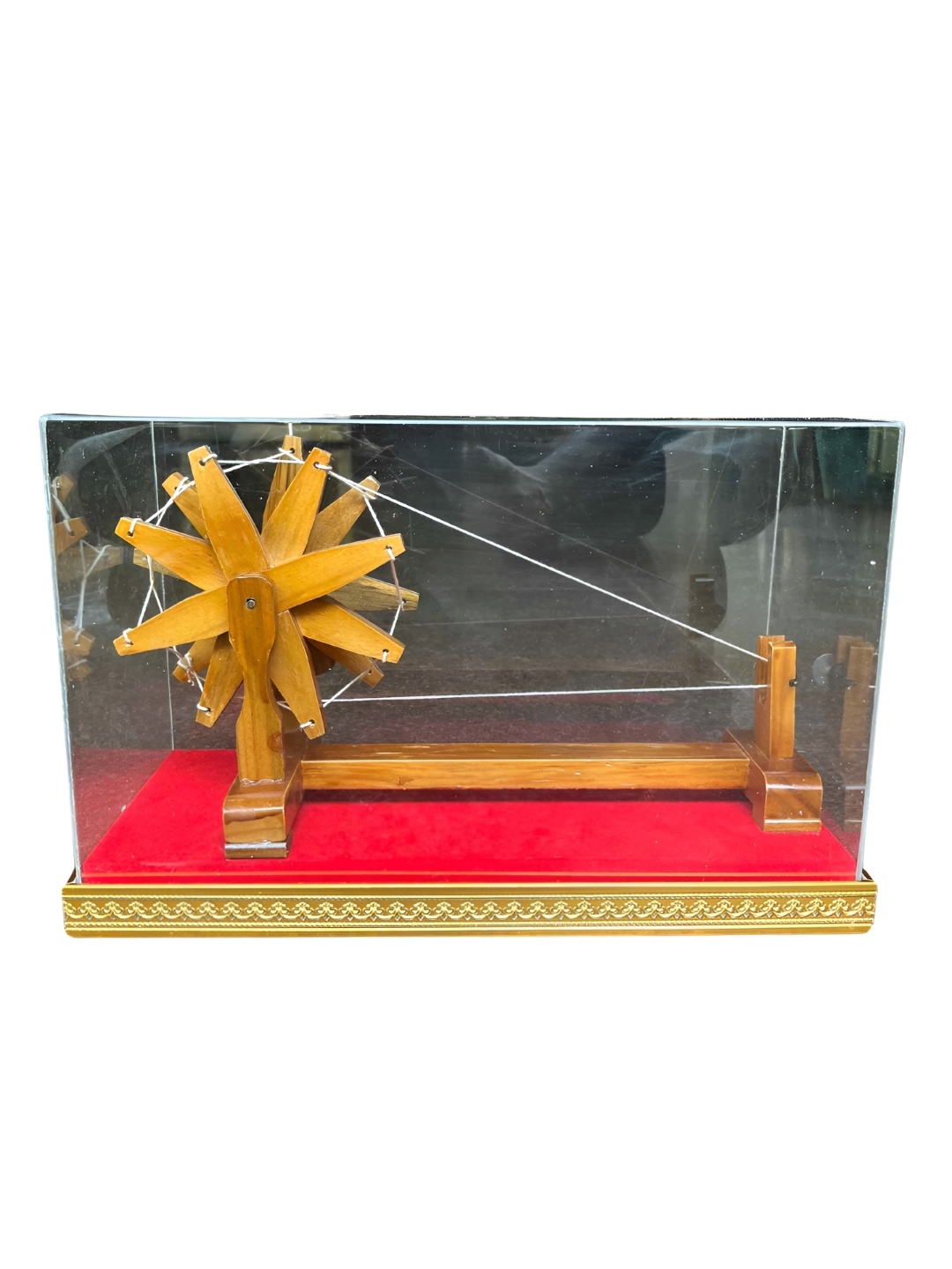 

INDIA MEETS INDIA Brown & White Wooden Charkha Curio Showpiece