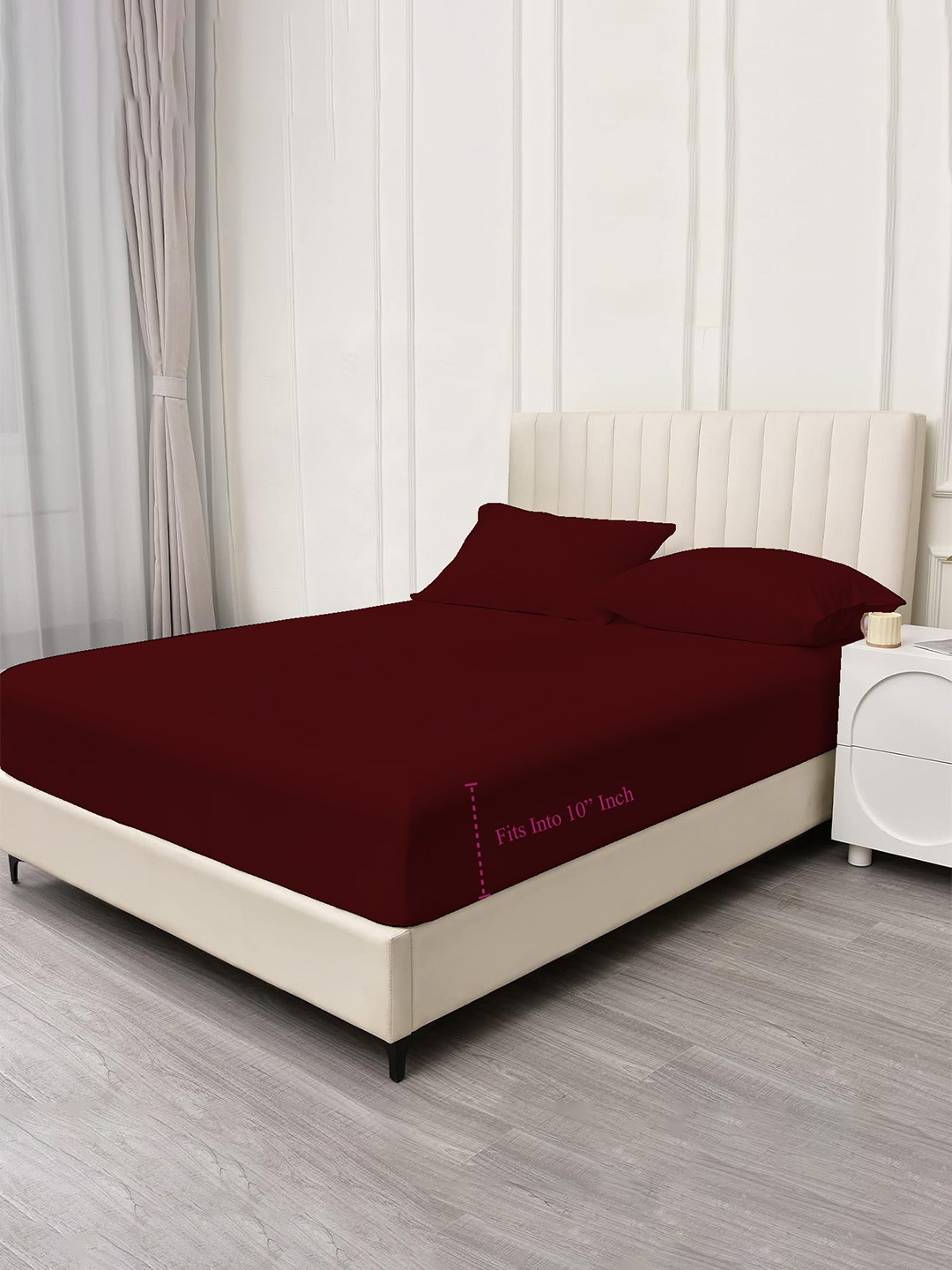 

Trance Home Linen Maroon 400 TC Queen Fitted Bedsheet with 2 Pillow Covers