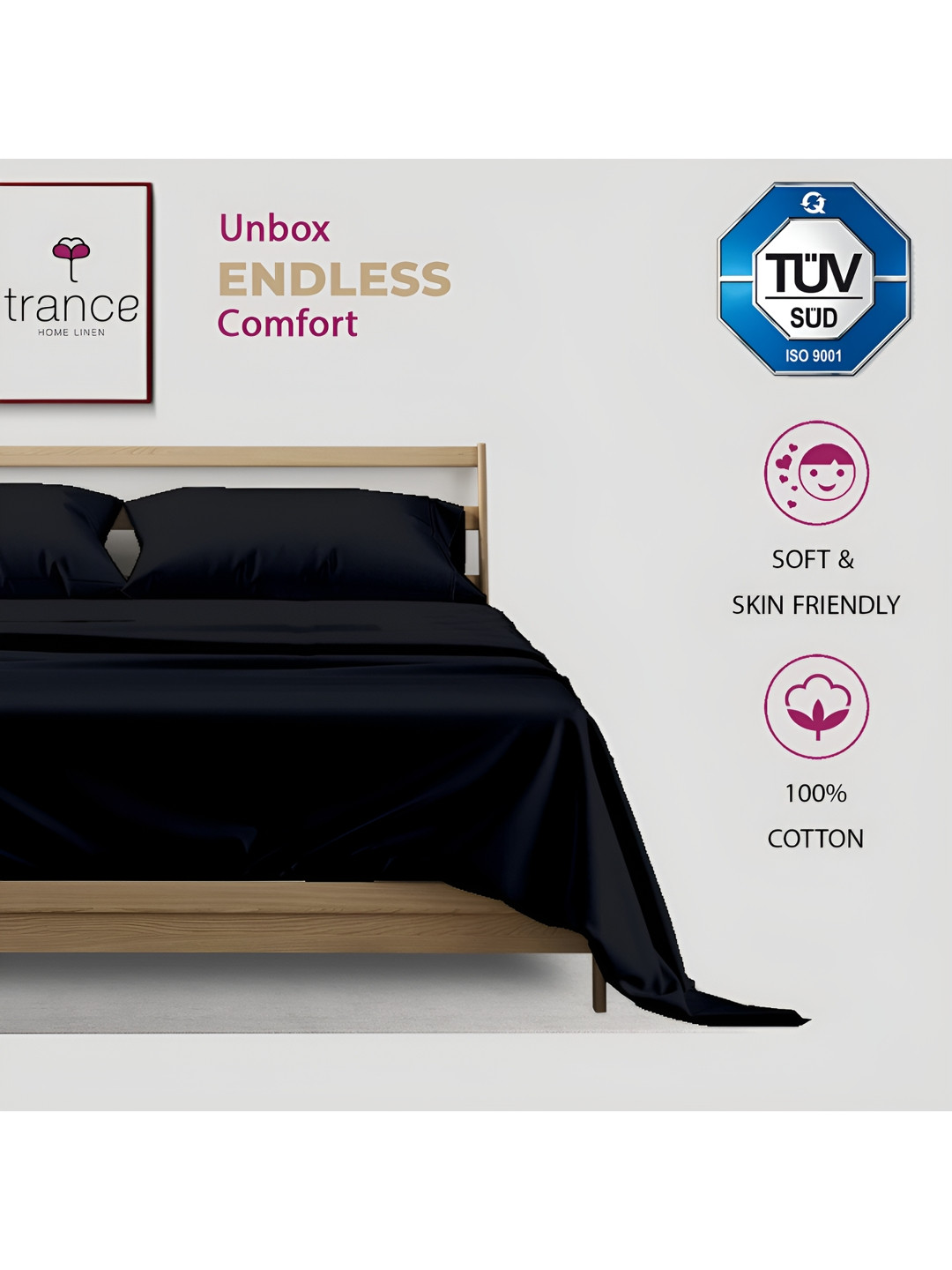 

Trance Home Linen Black Fitted Cotton 400 TC Single Bedsheet with 1 Pillow Cover