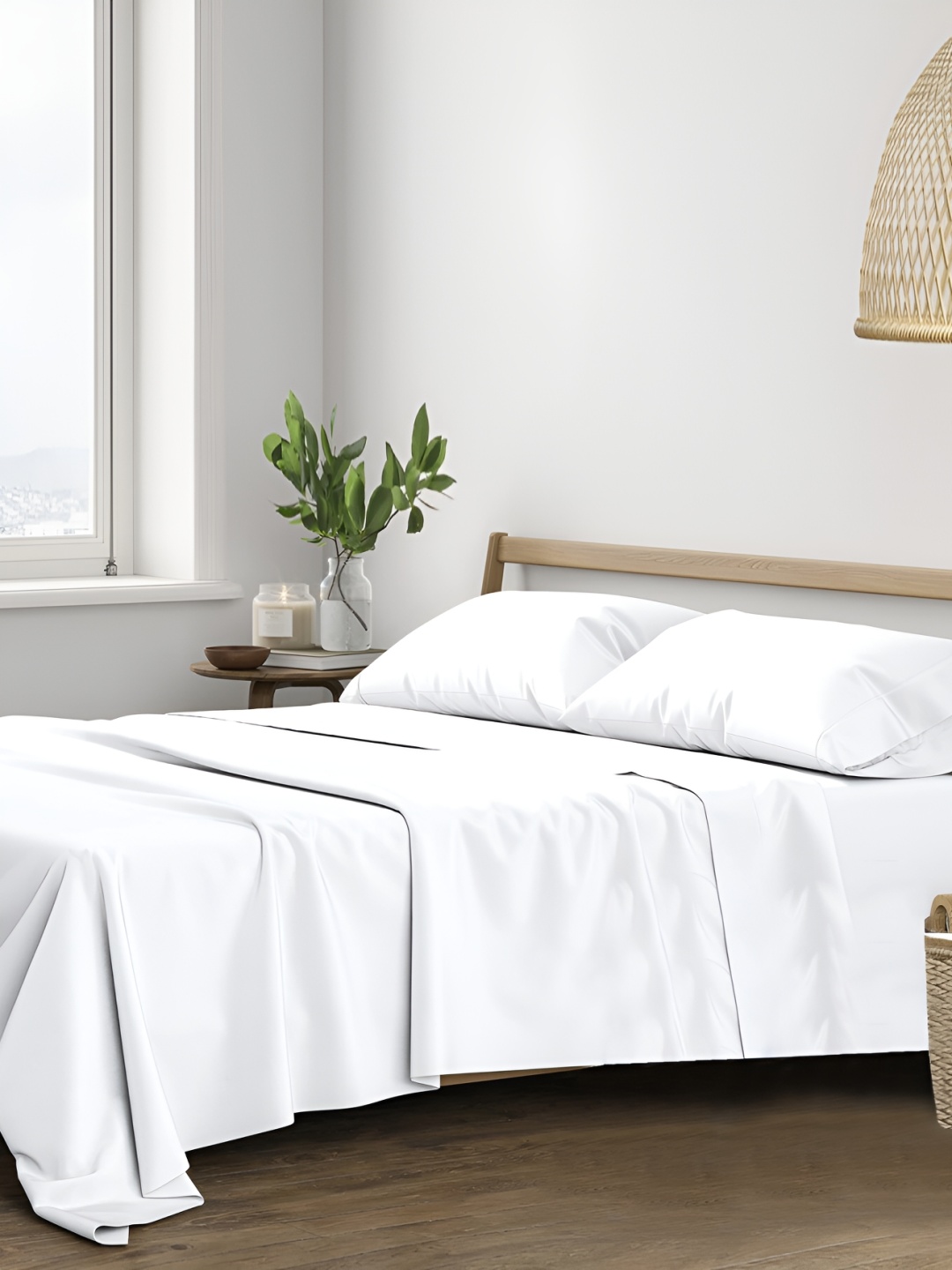 

Trance Home Linen White Fitted Cotton 400 TC King Bedsheet With 2 Pillow Covers
