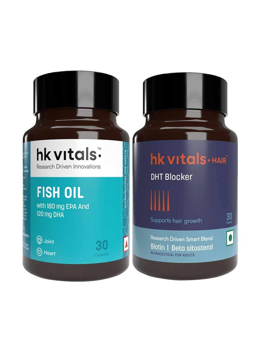 

HK VITALS DHT Blocker With Biotin Tablets & Fish Oil 1000mg Capsules - 30N Each, White