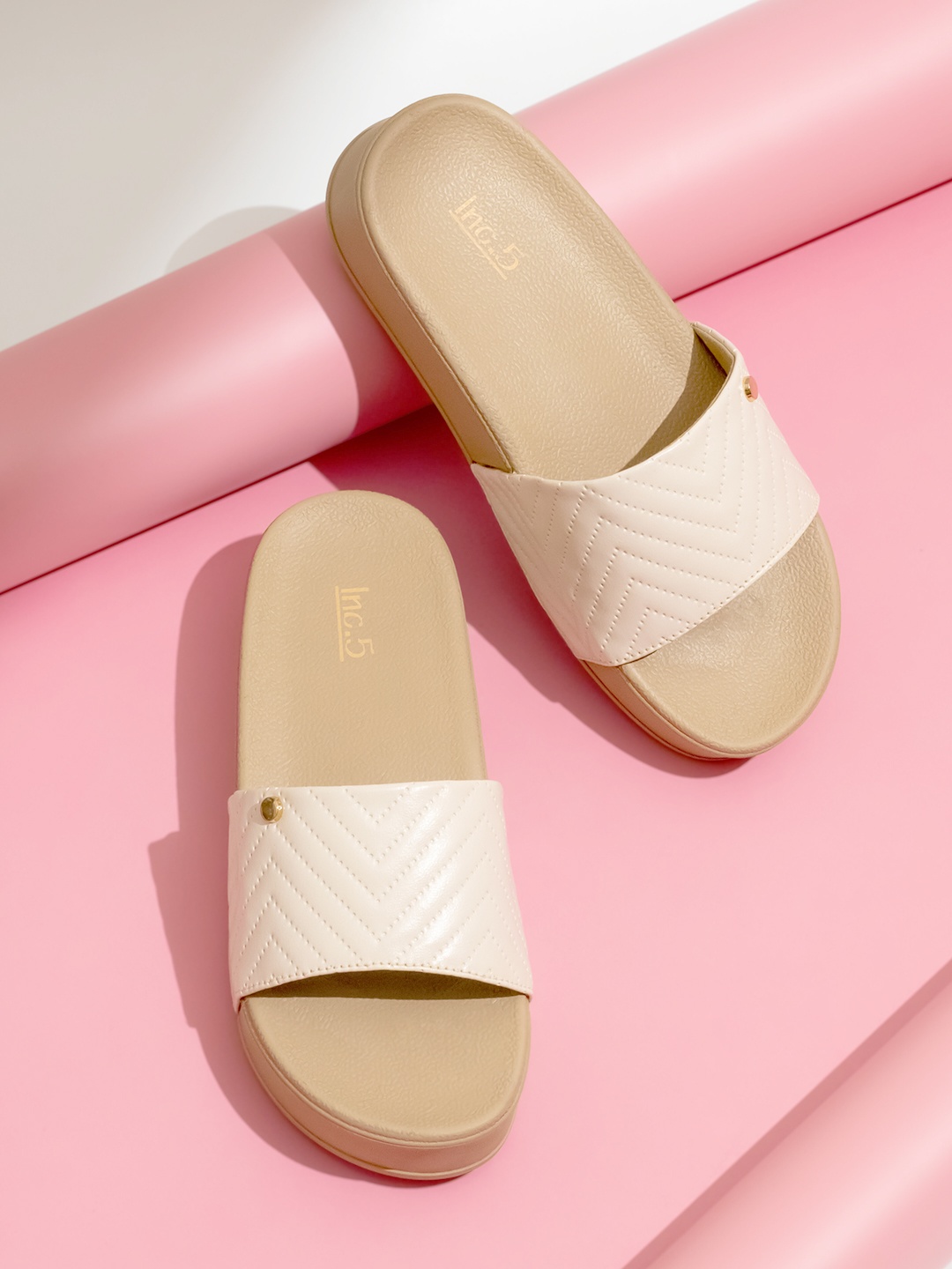 

Inc 5 Textured Open Toe Comfort Heels, Cream