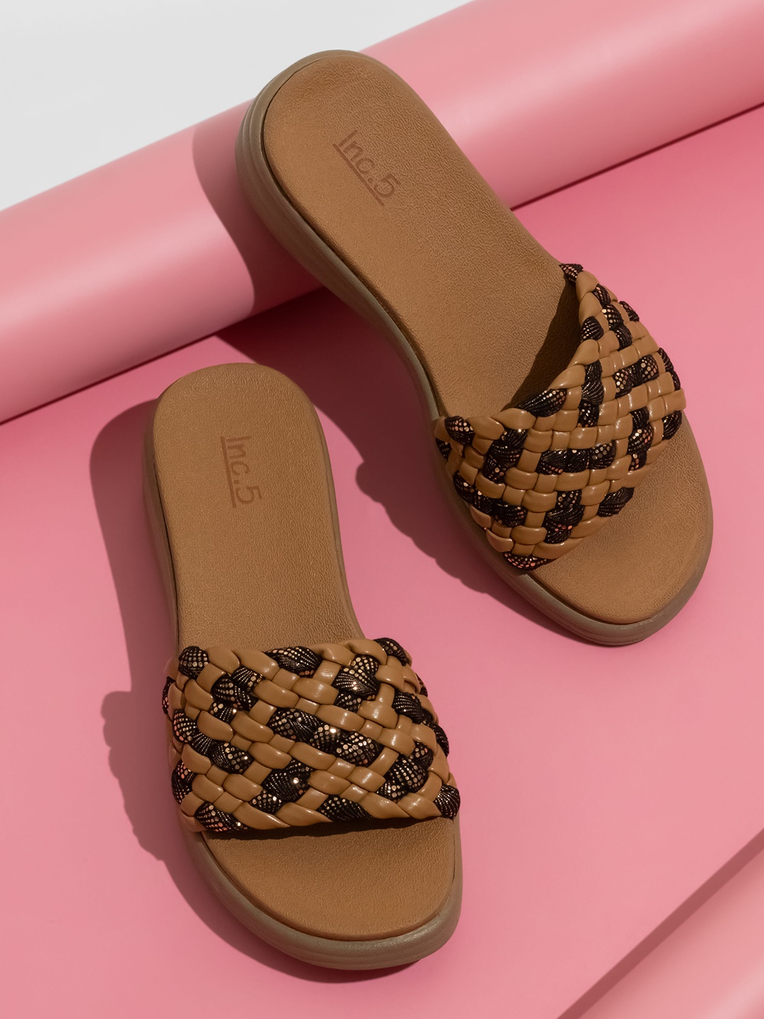 

Inc 5 Textured Open Toe Comfort Heels, Gold