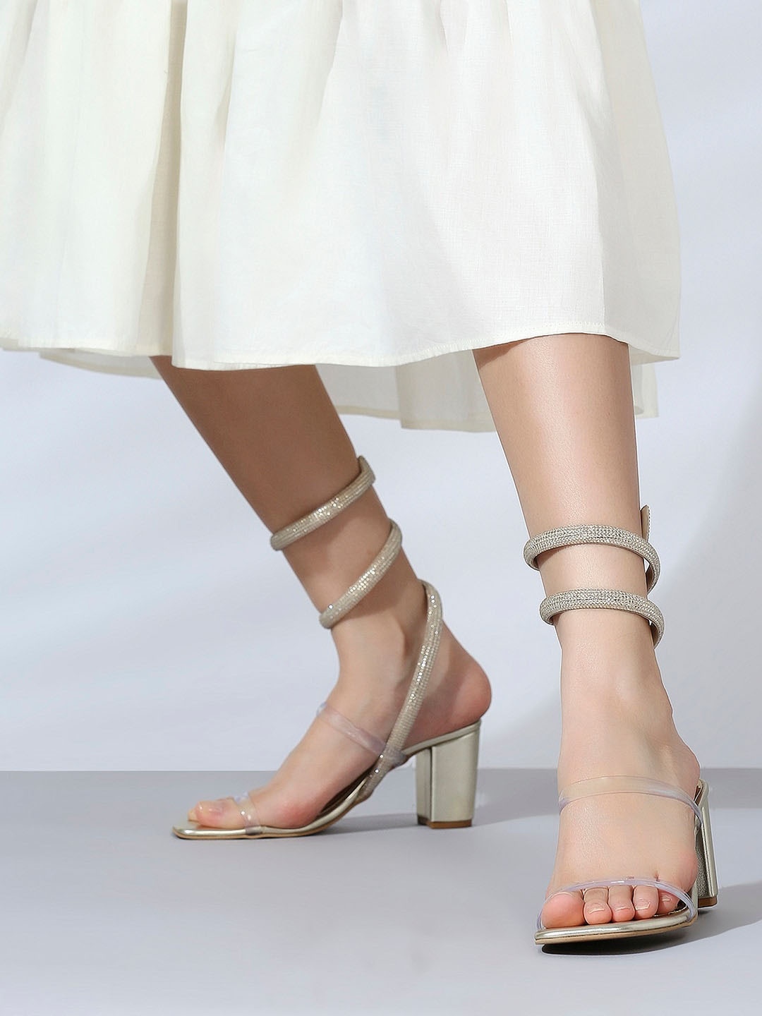 

Inc 5 Embellished Strappy Open Toe Block Heels, Gold