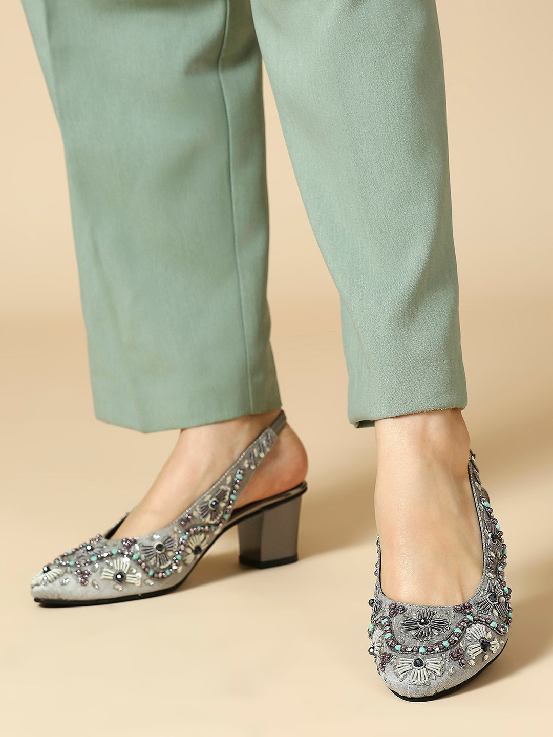 

Inc 5 Embroidered Block Heel Mules, Grey