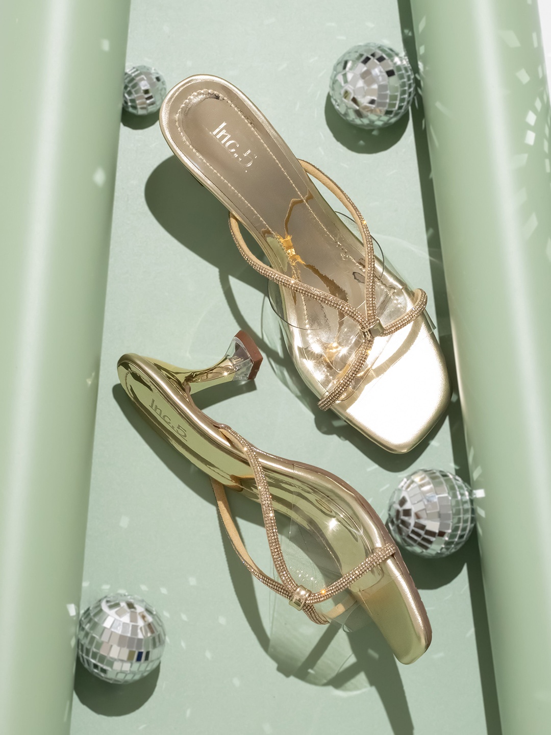 

Inc 5 Embellished Open Toe Block Heels, Gold