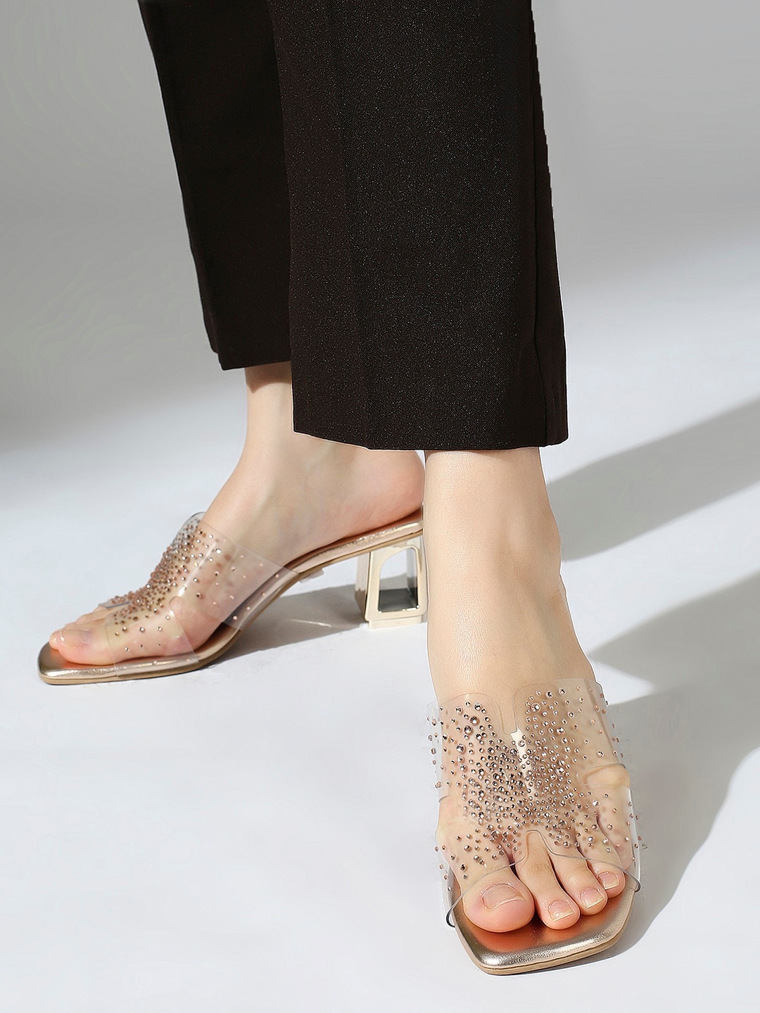 

Inc 5 Embellished Open Toe Block Heels, Rose gold