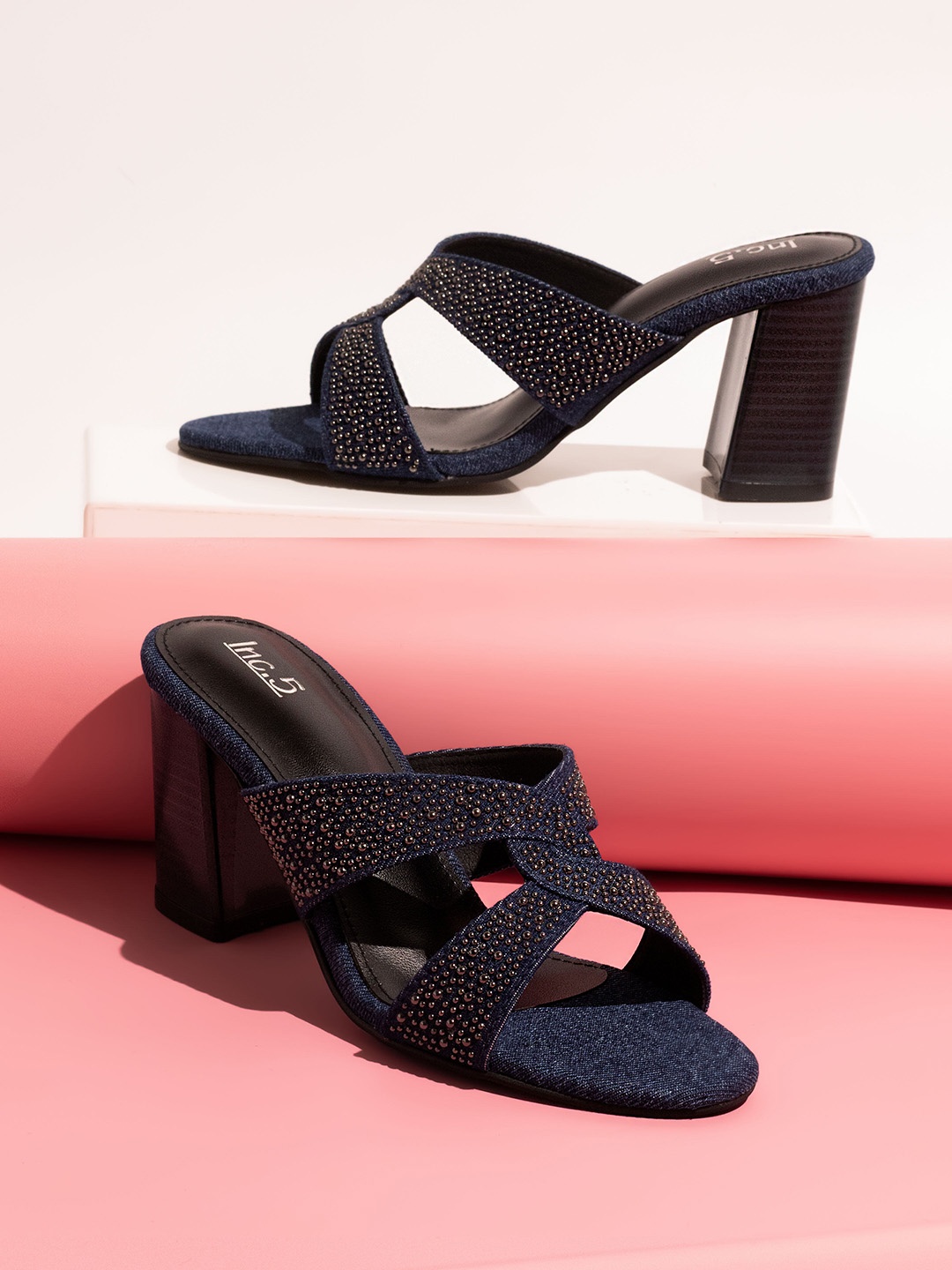 

Inc 5 Embellished Block Heels, Navy blue