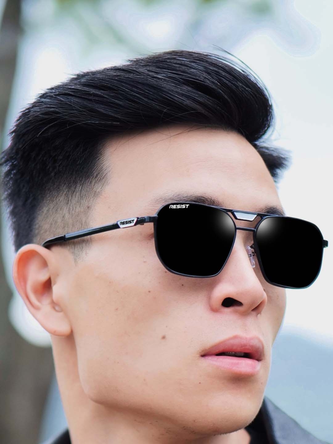 

RESIST EYEWEAR Unisex Square Sunglasses With UV Protected Lens NOAH BLK BLACK