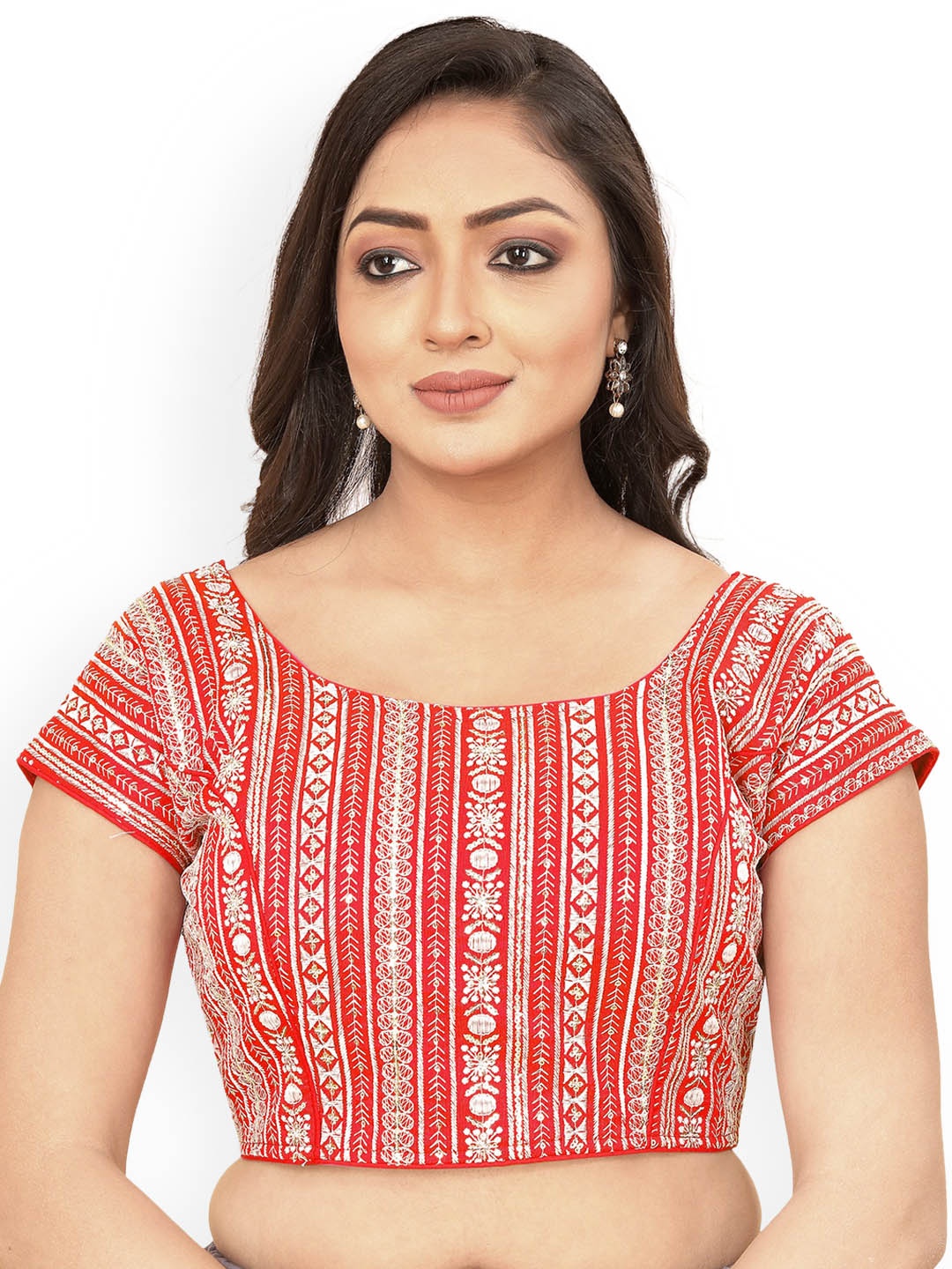 

Reeta Fashion Embroidered Silk Readymade Saree Blouse, Red
