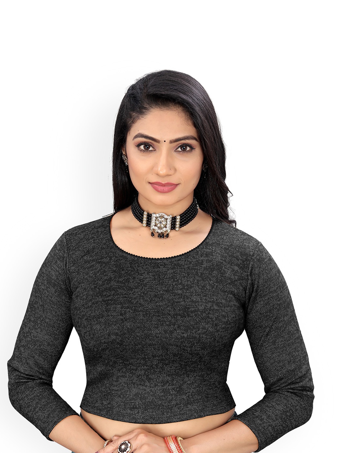 

Reeta Fashion Ribbed Woollen Cotton Saree Blouse, Black