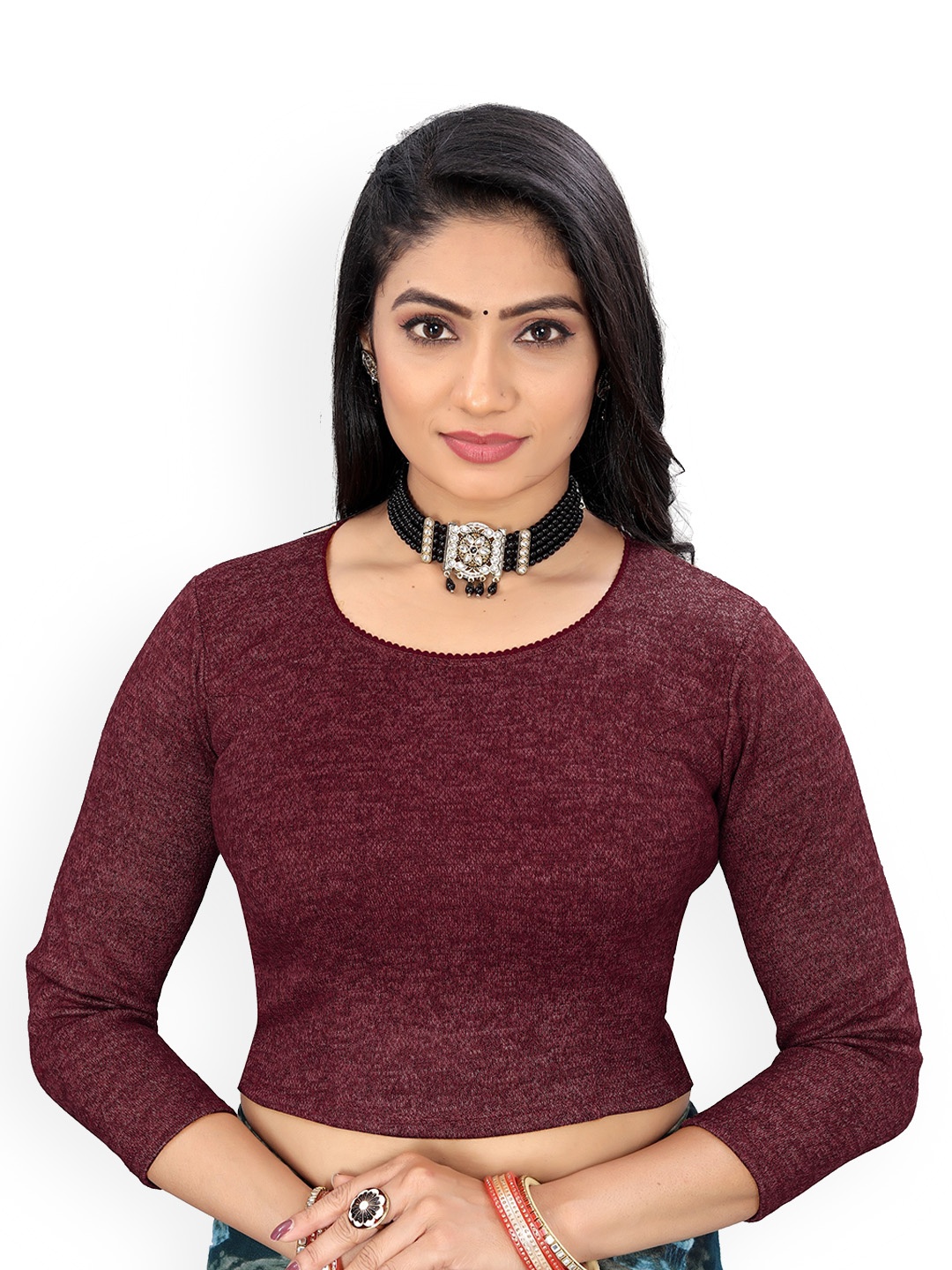 

Reeta Fashion Ribbed Round Neckline Saree Blouse, Purple
