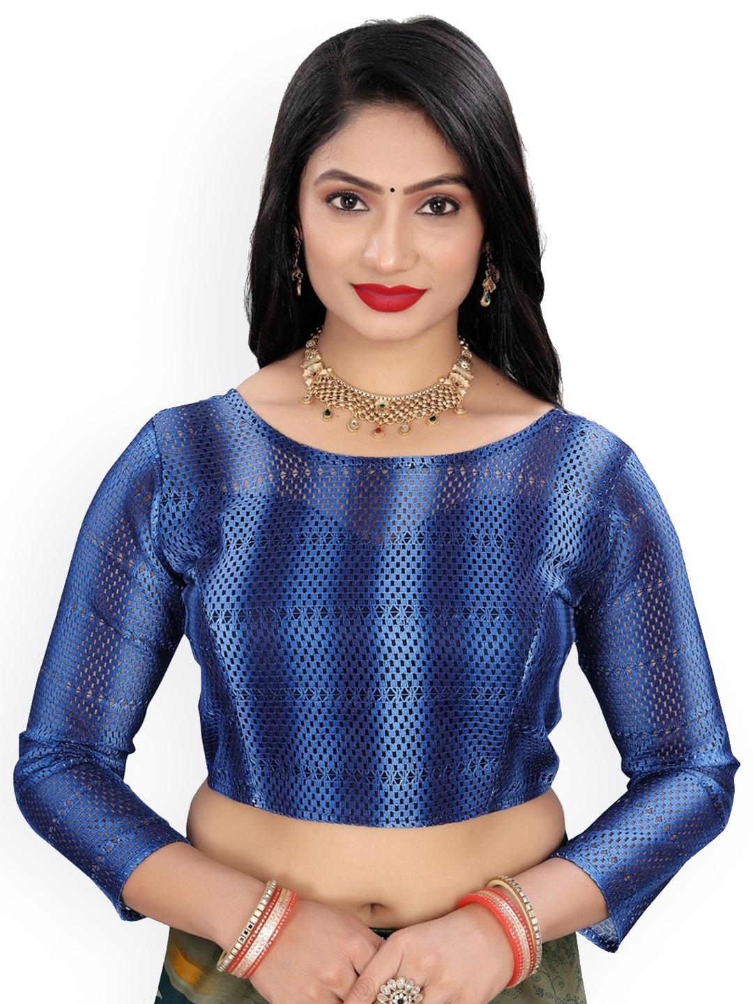 

Reeta Fashion Self Design Cotton Saree Blouse, Navy blue